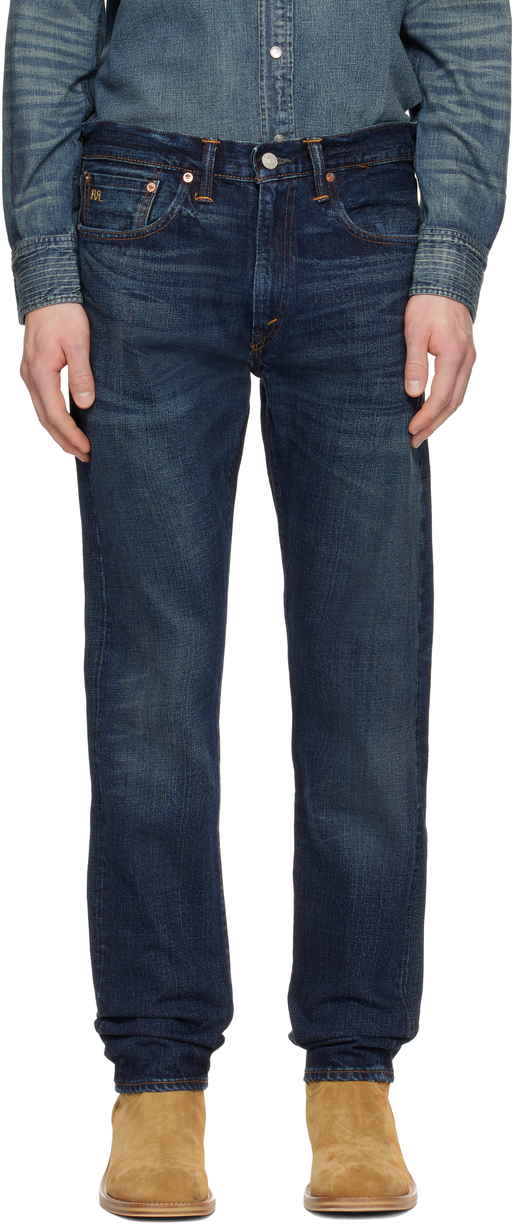 Navy High Slim Bayview Selvedge Jeans by RRL on Sale