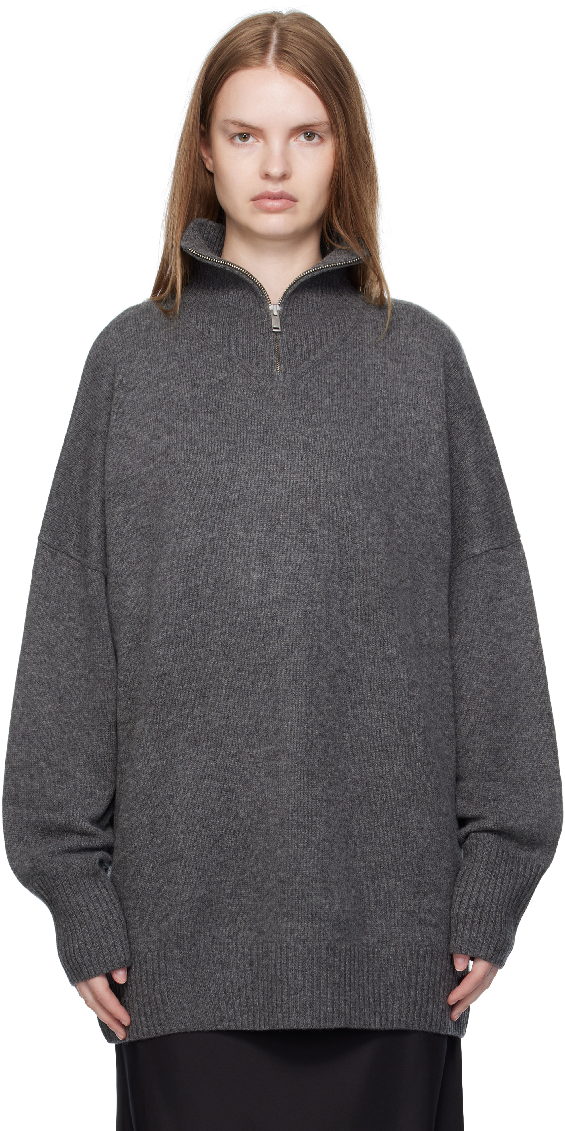 Paris Georgia Gray Oversized Zip Sweater In Gray