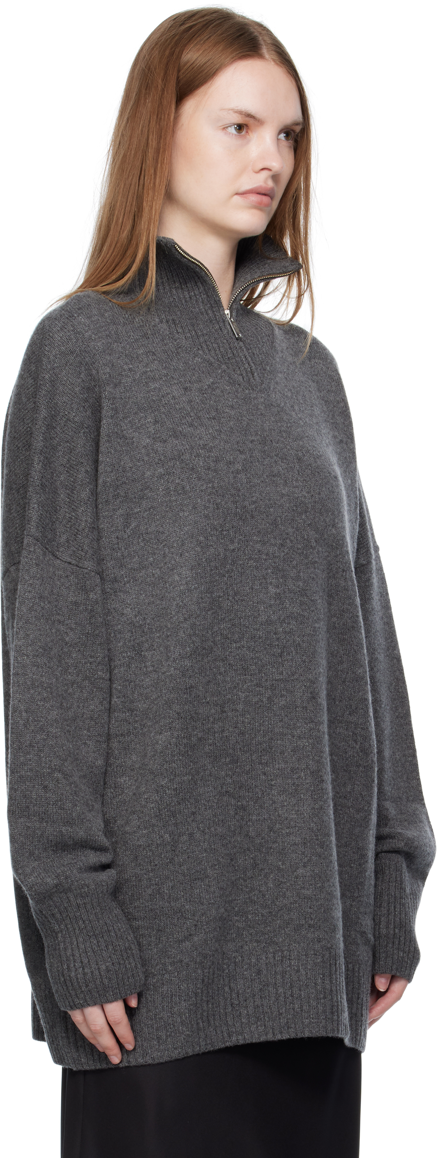 Paris Georgia Gray Oversized Zip Sweater In Gray