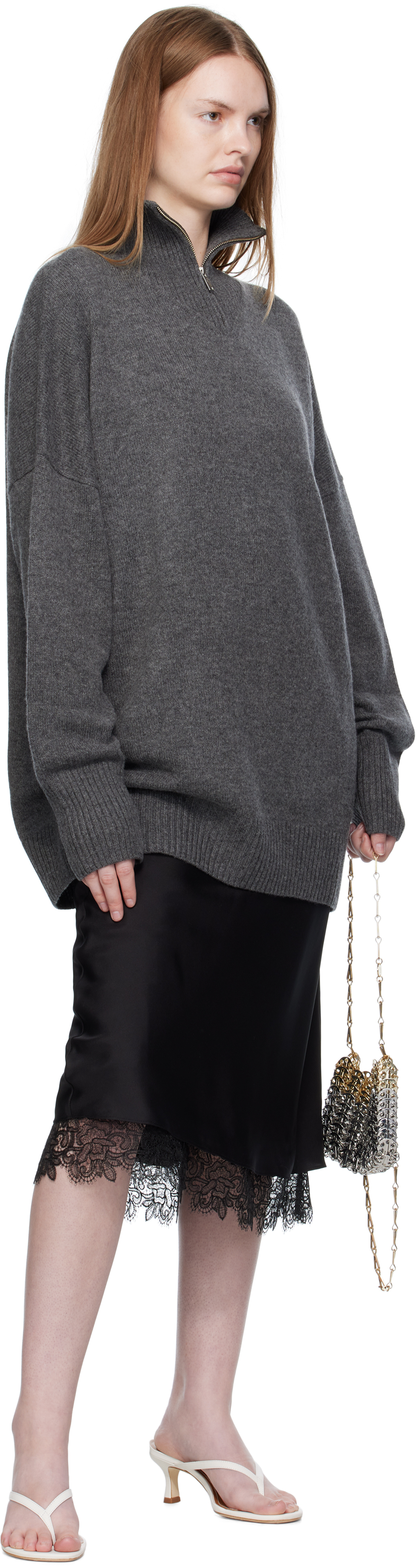 Paris Georgia Gray Oversized Zip Sweater In Gray