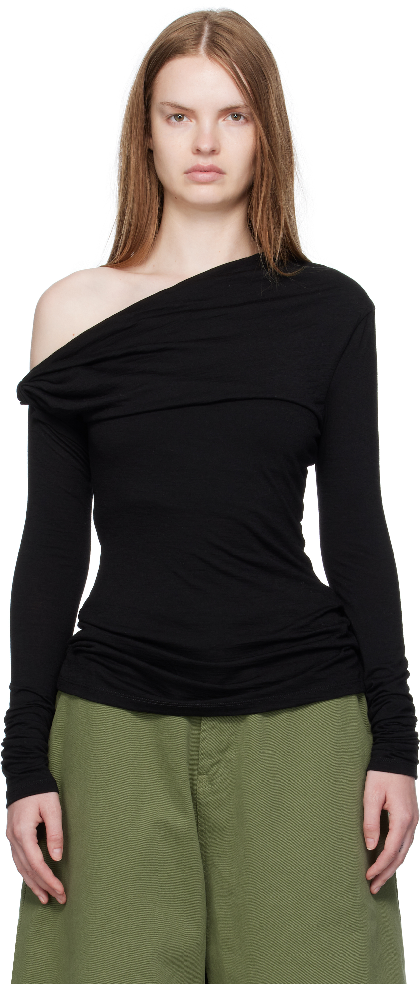 Paris Georgia Elemental Manahou Asymmetric Off-shoulder Top In Black