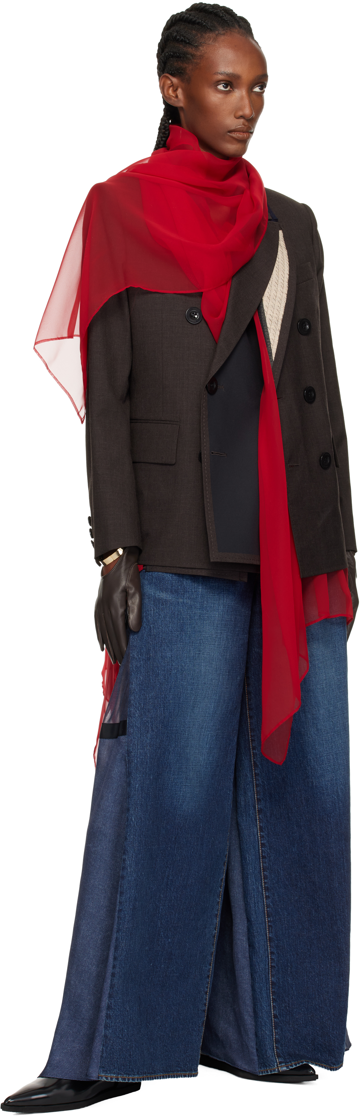 Sacai Brown Bangle Gloves In Black