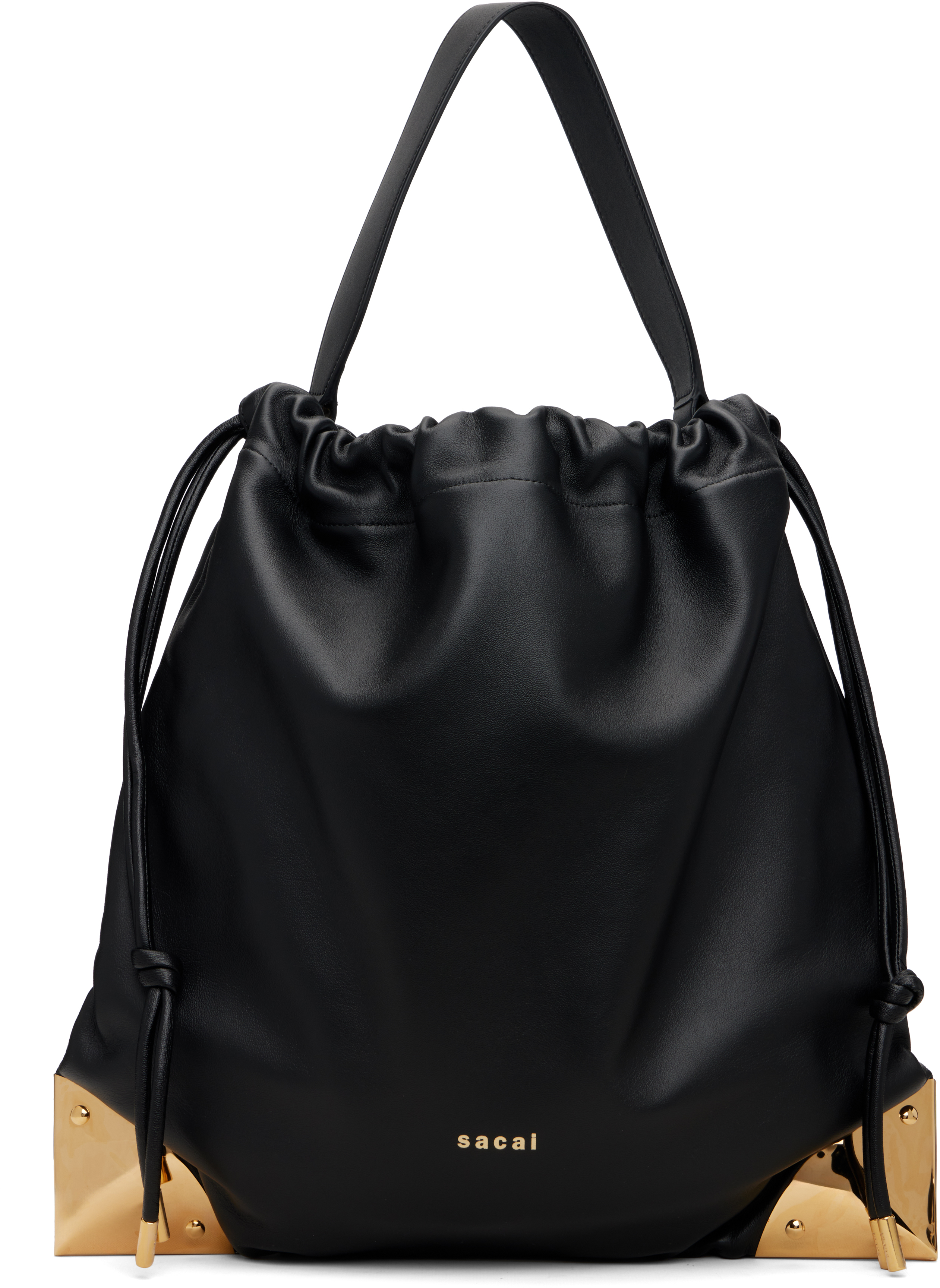 Sacai Corner Metal Drawstring Shoulder Bag In Black