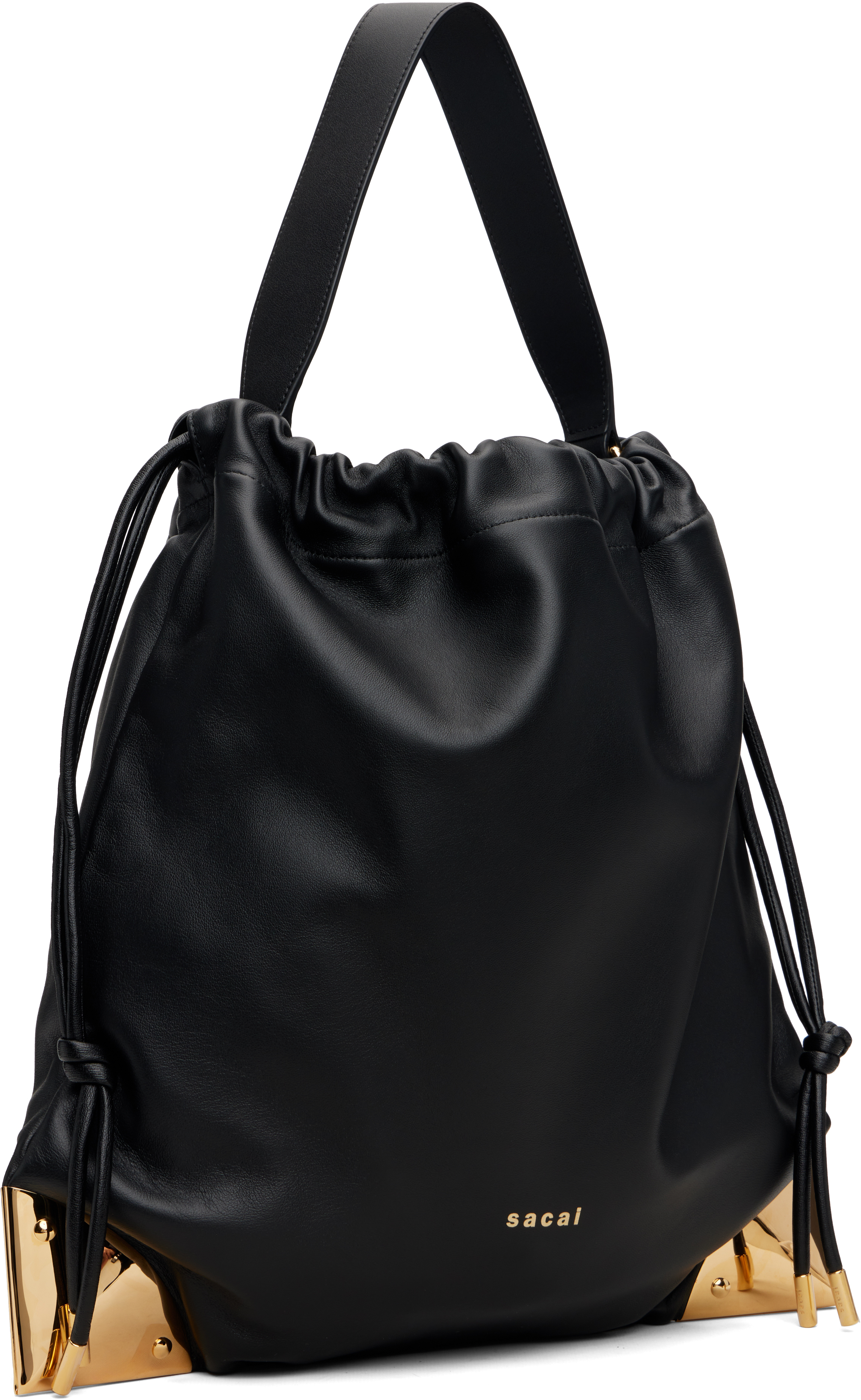 Sacai Corner Metal Drawstring Shoulder Bag In Black