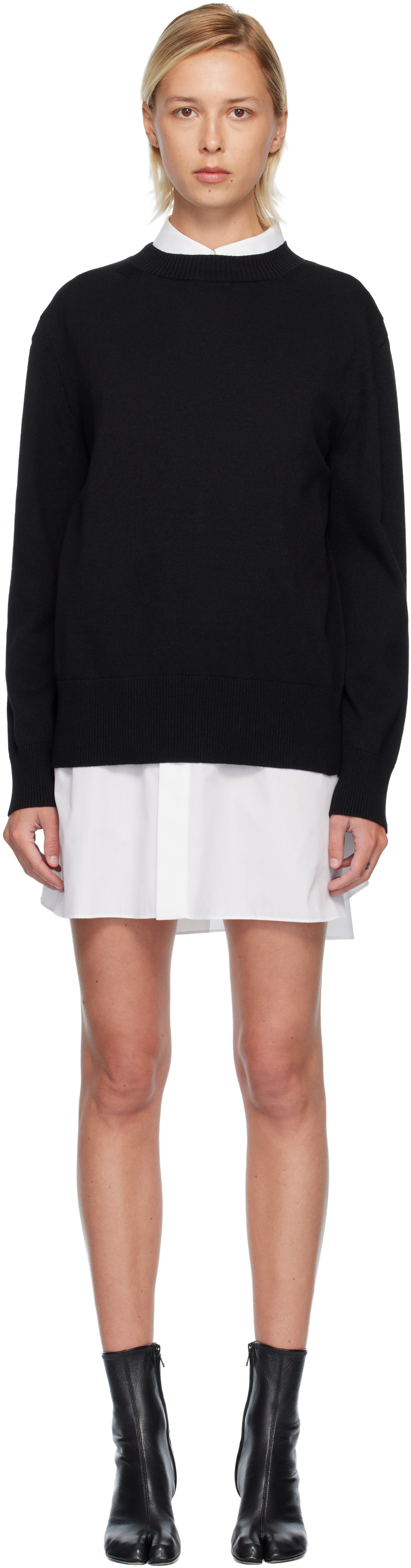 Sacai White & Black Poplin & Cotton Knit Minidress In Black