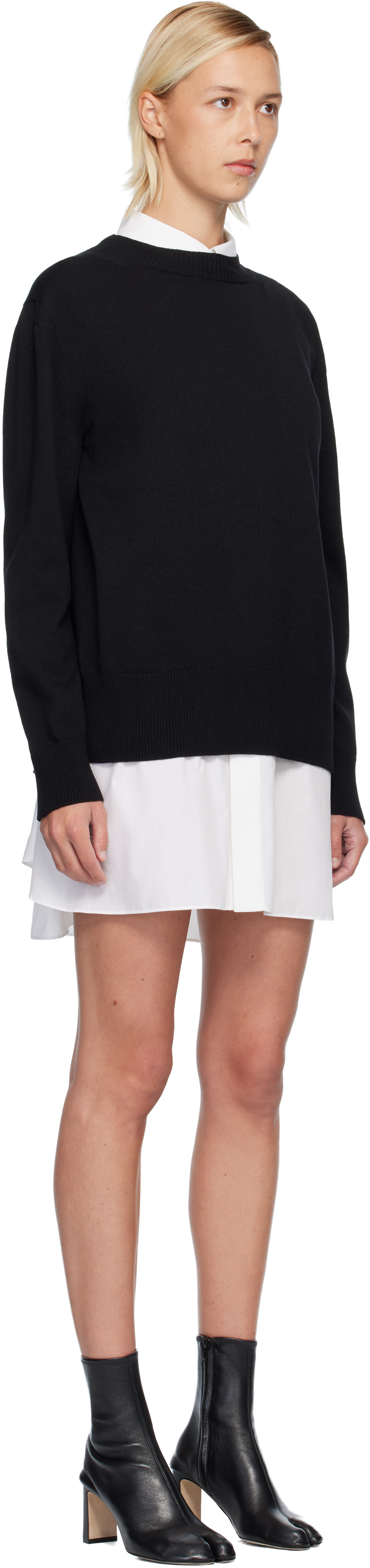 Sacai White & Black Poplin & Cotton Knit Minidress In Black