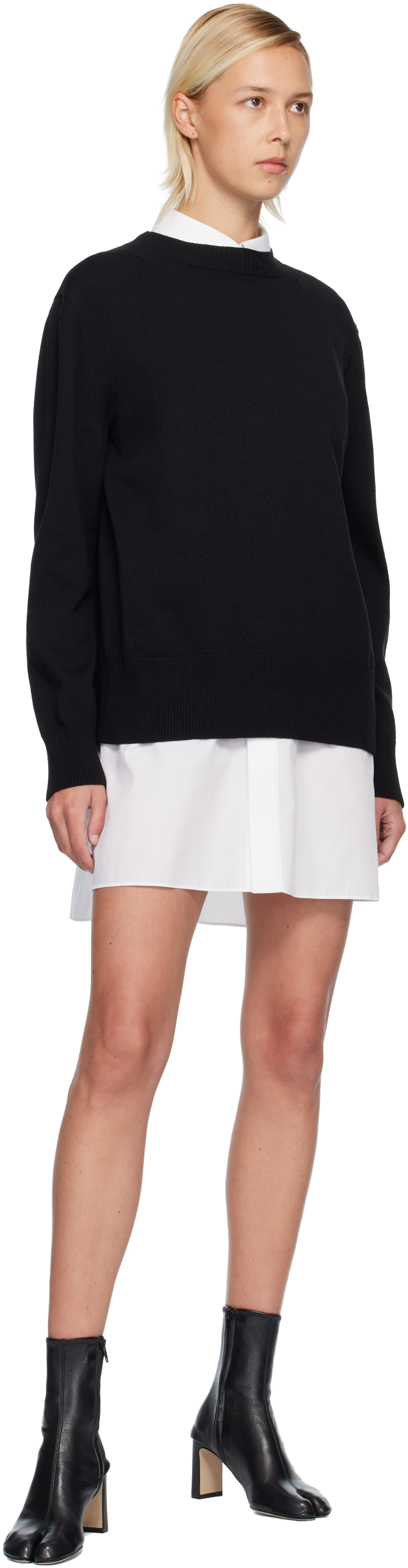 Sacai White & Black Poplin & Cotton Knit Minidress In Black