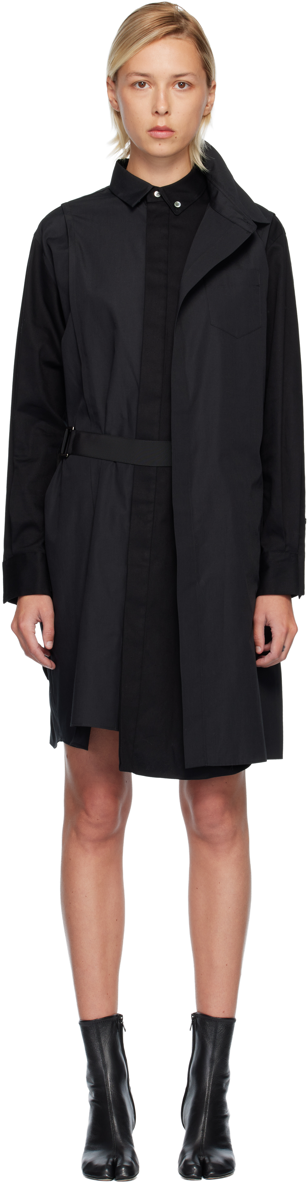 Sacai Poplin Midi Dress In Black