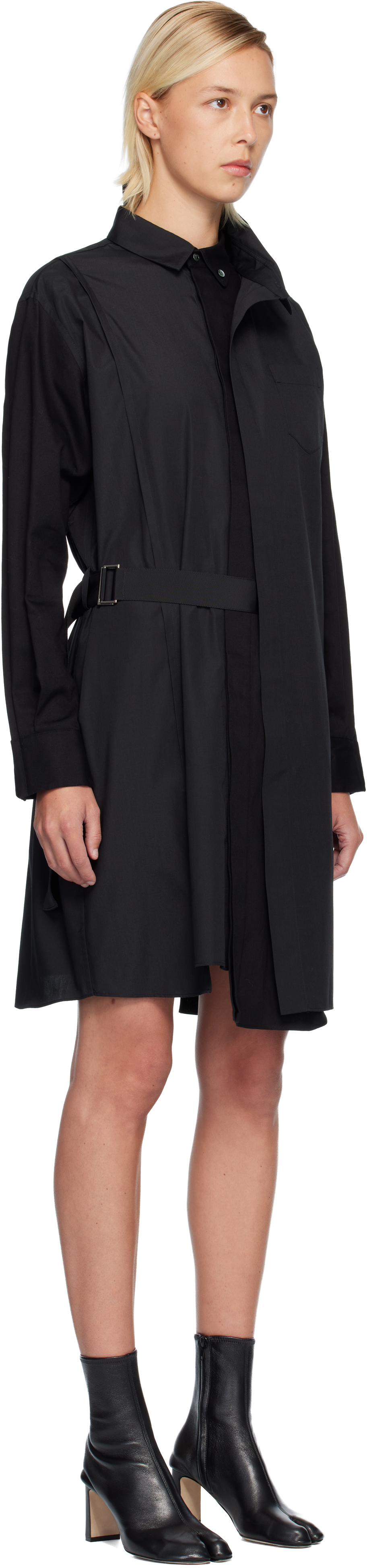 Sacai Poplin Midi Dress In Black