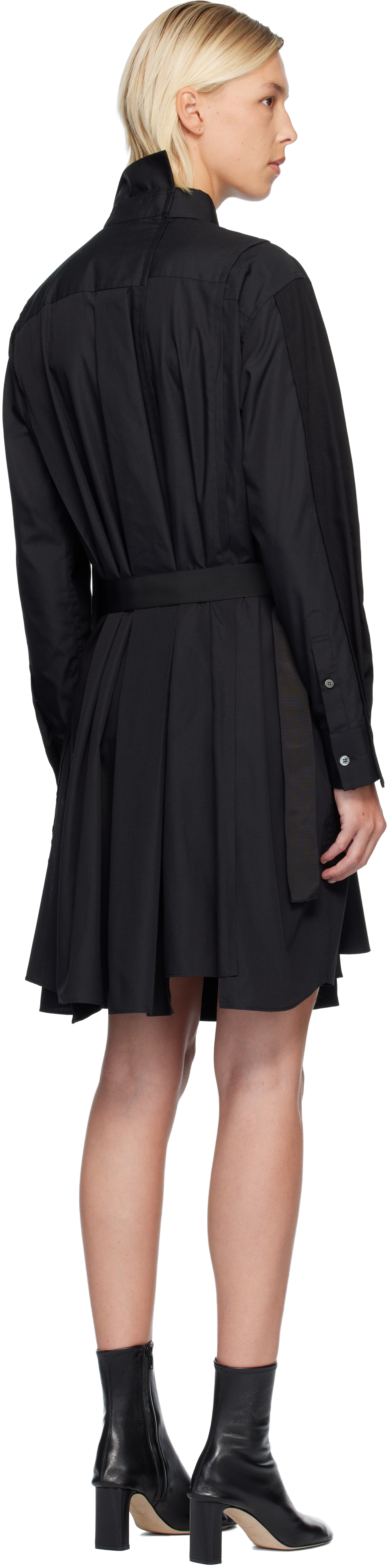 Sacai Poplin Midi Dress In Black