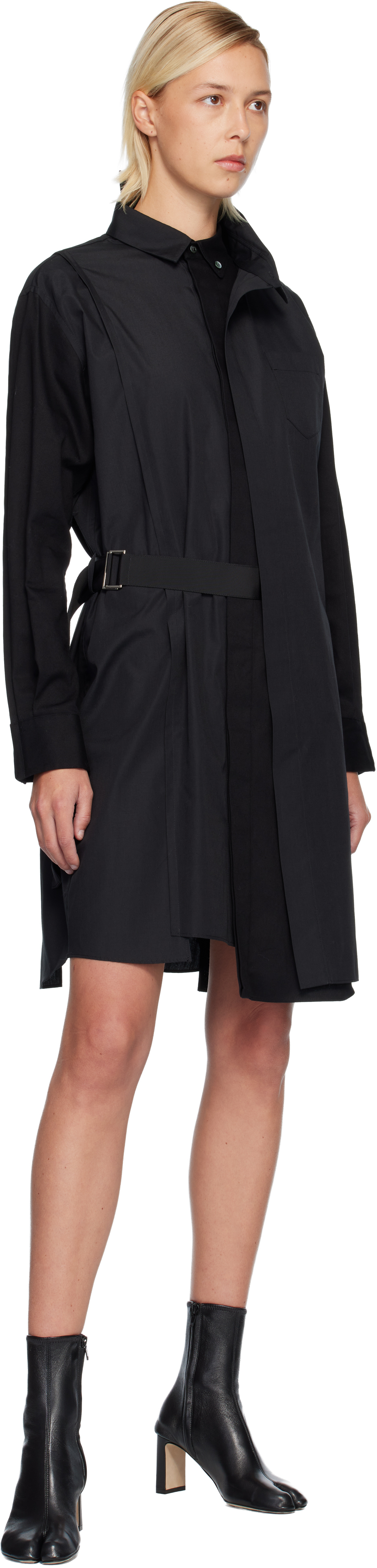 Sacai Poplin Midi Dress In Black