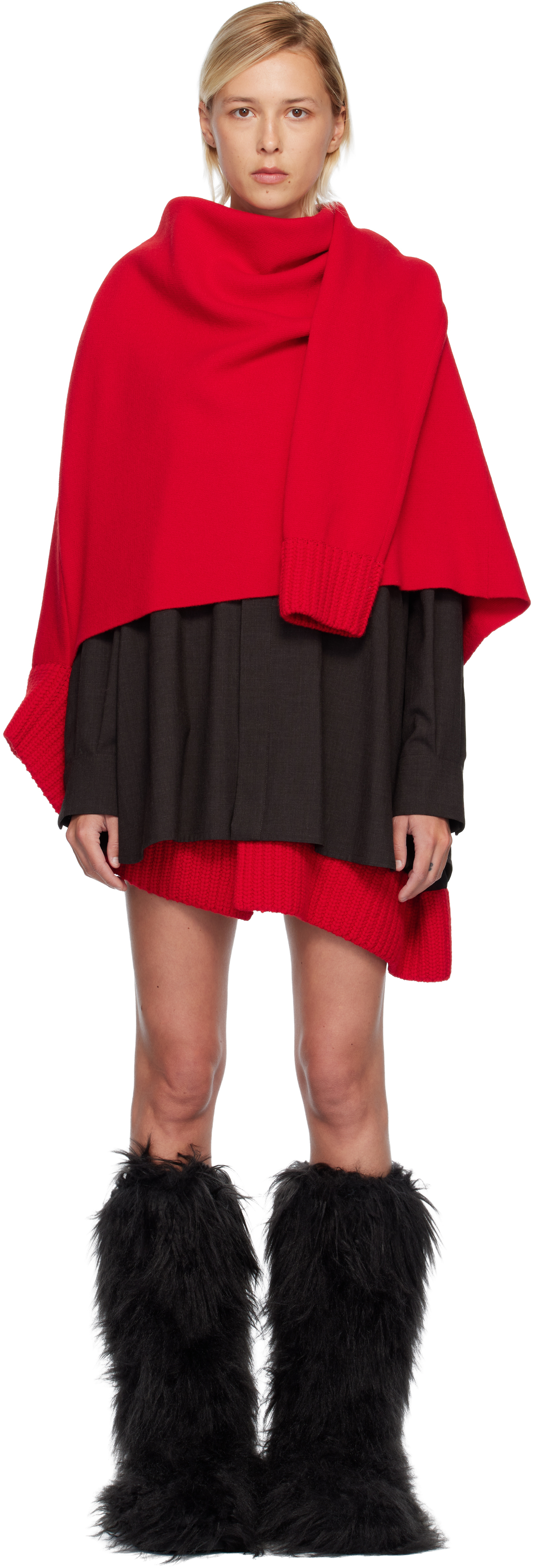 sacai: Red Suiting & Wool Knit Minidress | SSENSE sacai: Red Suiting & Wool Knit Minidress | SSENSE