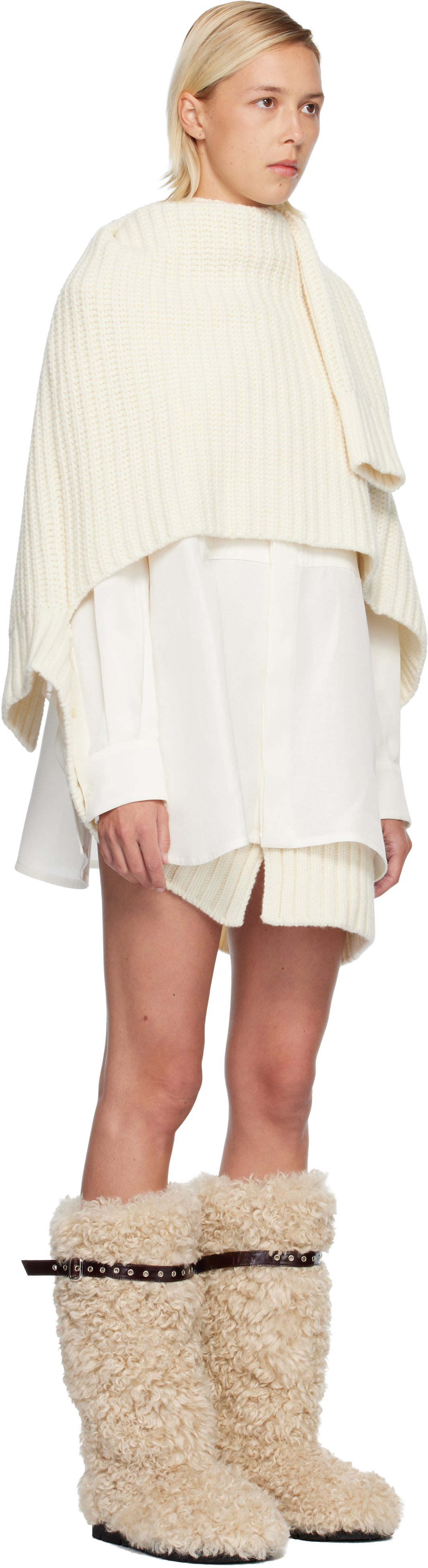 Sacai Off-white Double-faced Silk Cotton & Wool Knit Minidress In White