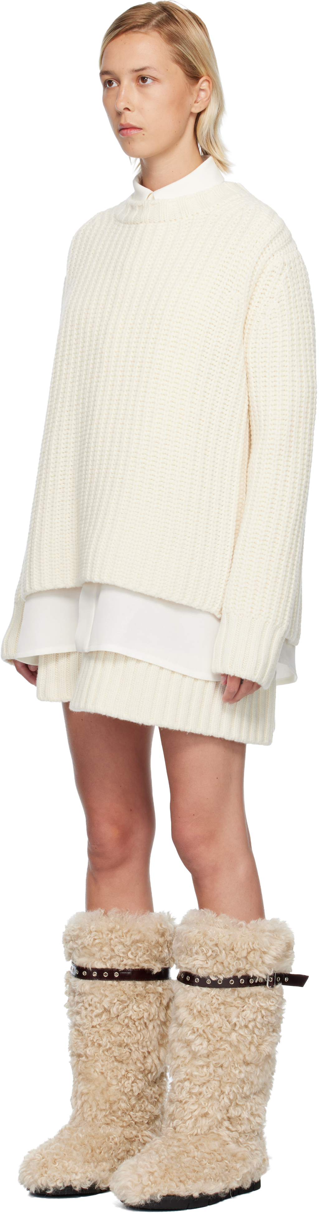 Sacai Off-white Double-faced Silk Cotton & Wool Knit Minidress In White