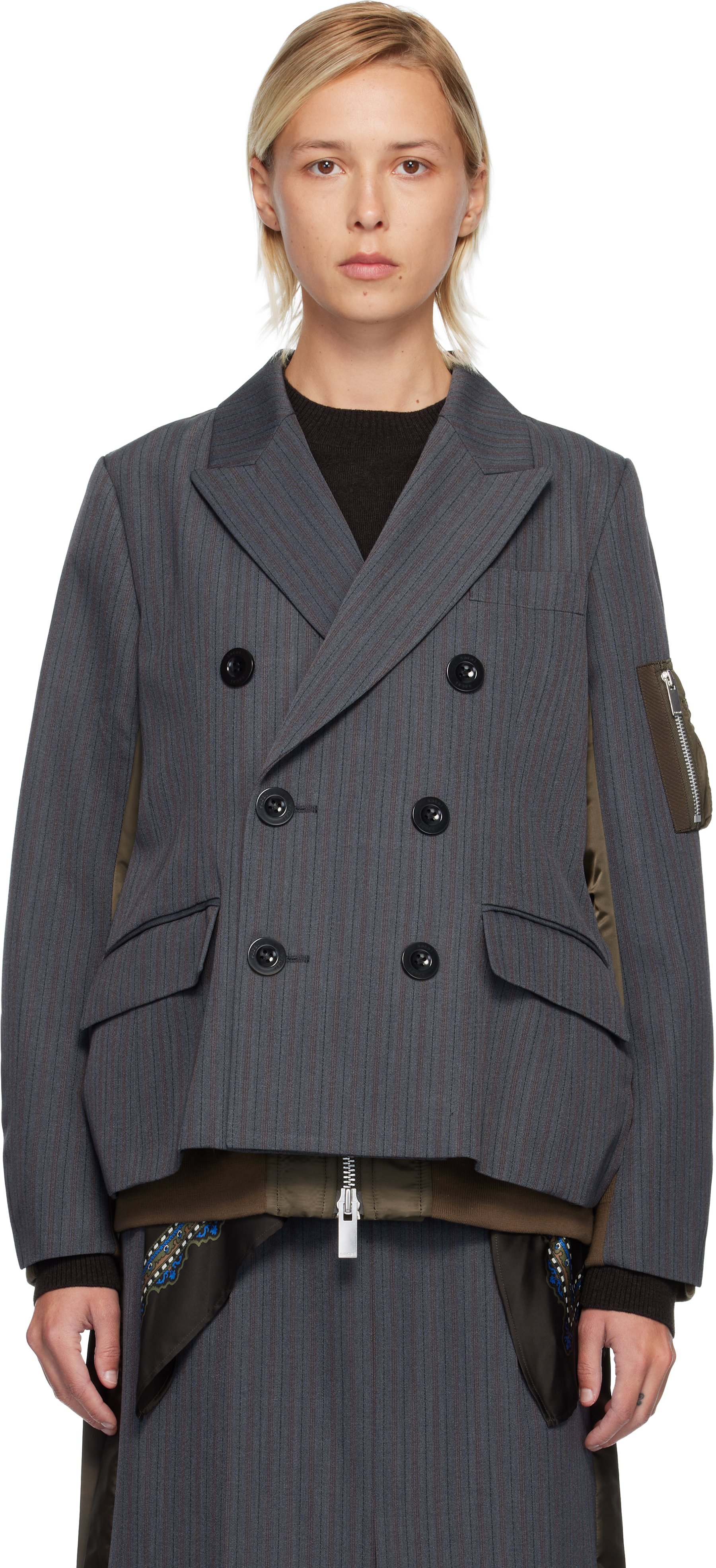 Sacai Grey Wool Blend Jacket In Gray