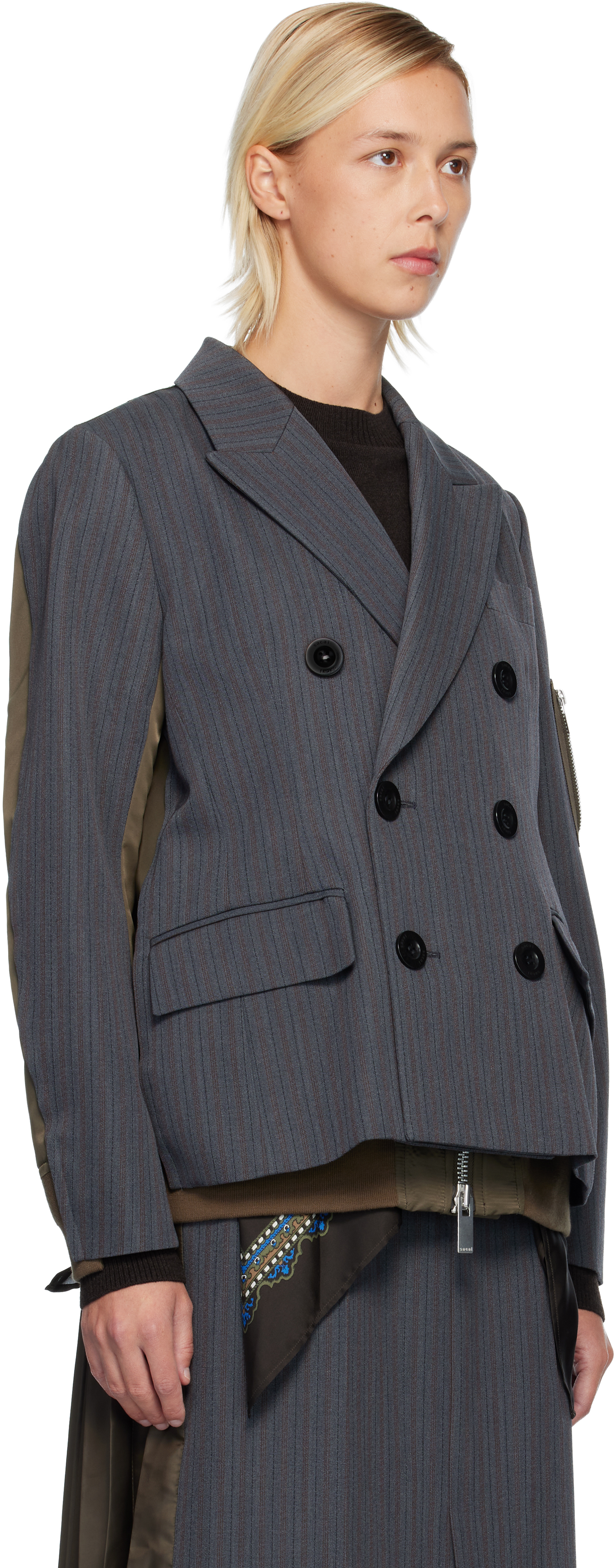 Sacai Grey Wool Blend Jacket In Gray