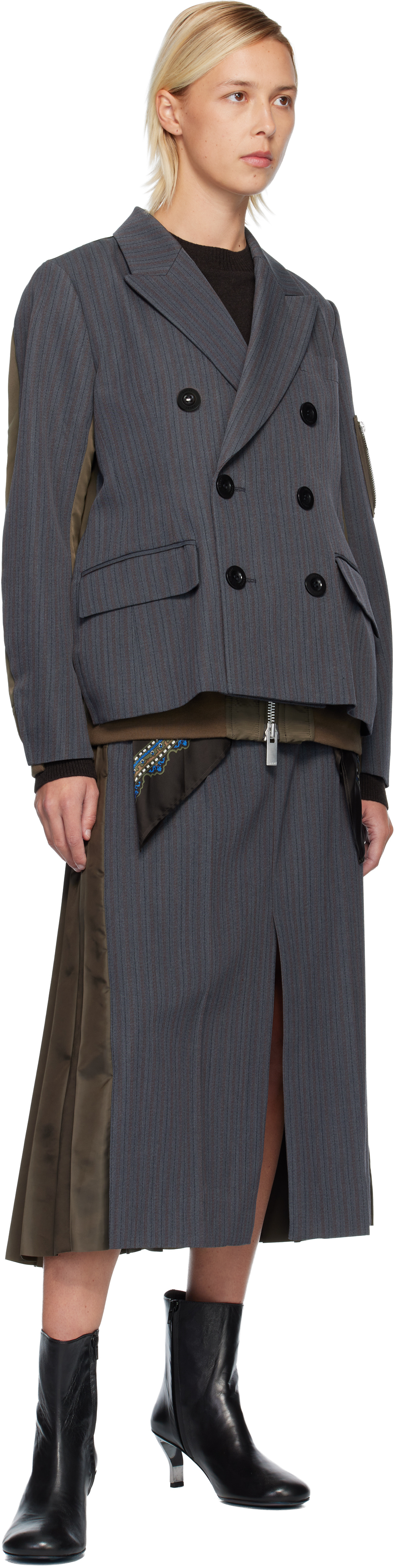 Sacai Grey Wool Blend Jacket In Gray