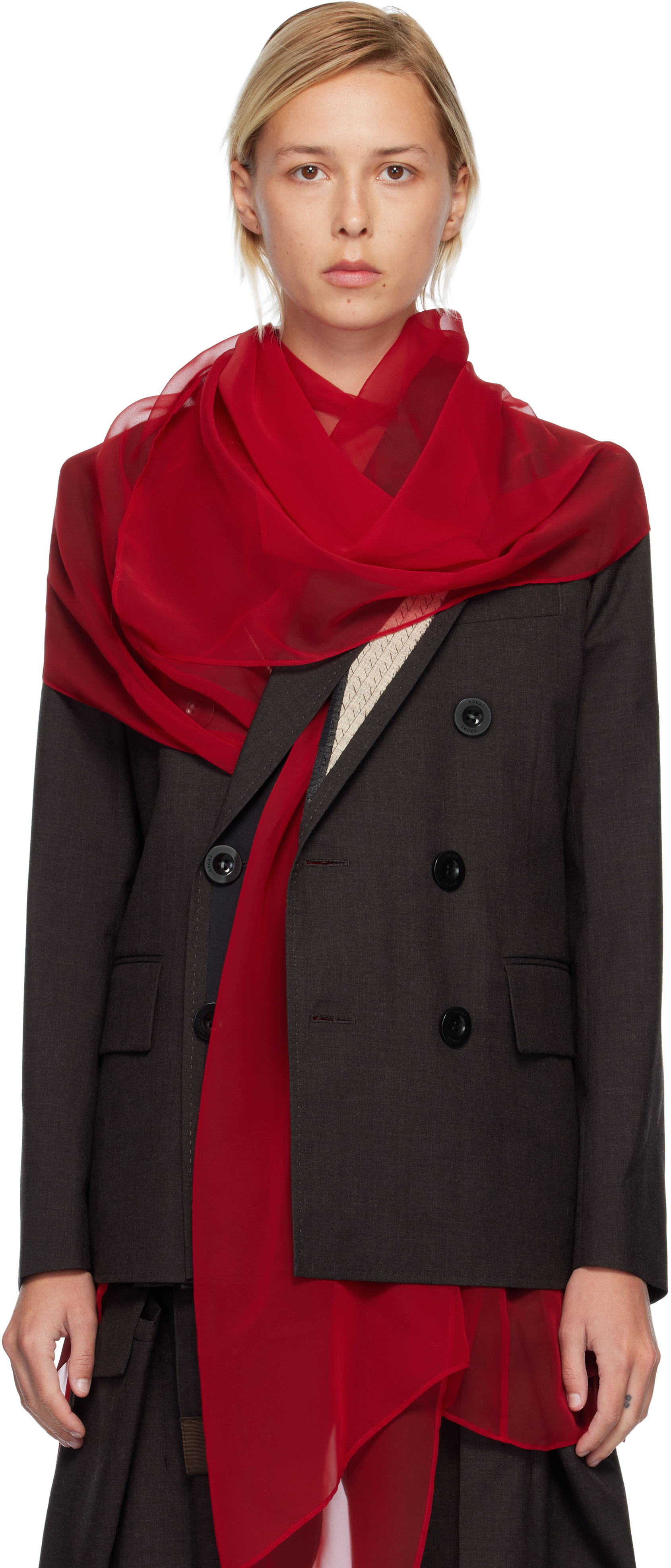 sacai: ブラウン Suiting テーラードジャケット | SSENSE 日本