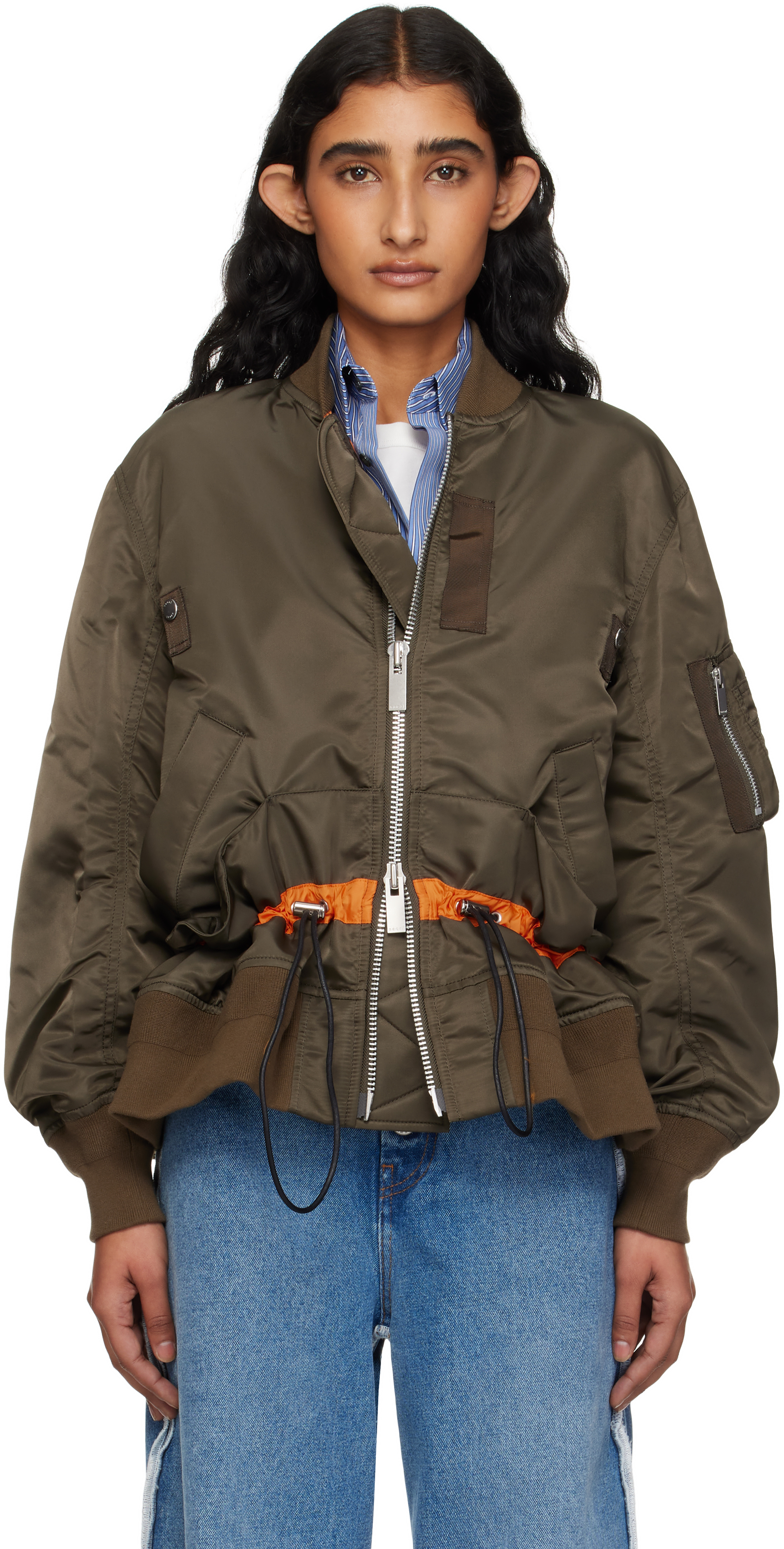 Khaki Nylon Twill Blouson Bomber Jacket