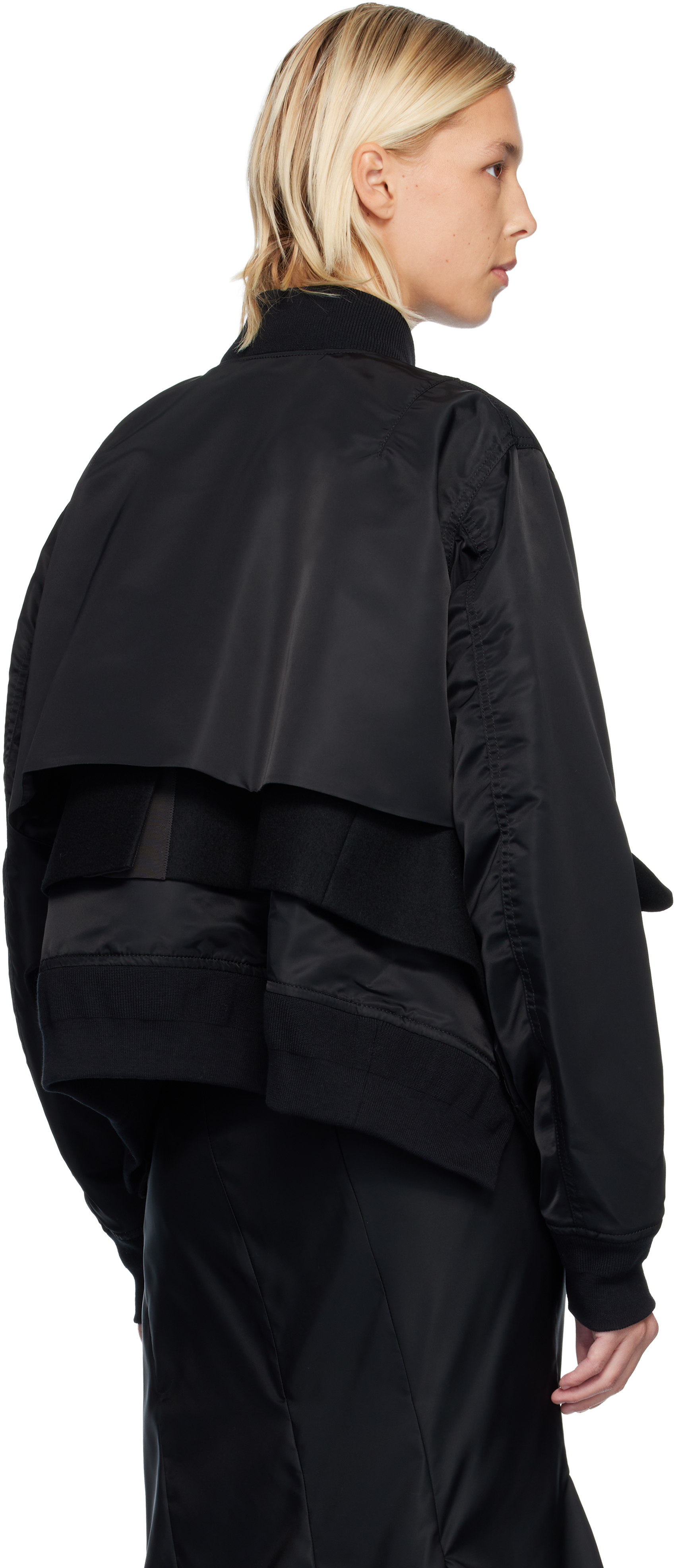 Sacai Black Nylon Twill & Wool Melton Blouson Jacket In Multi