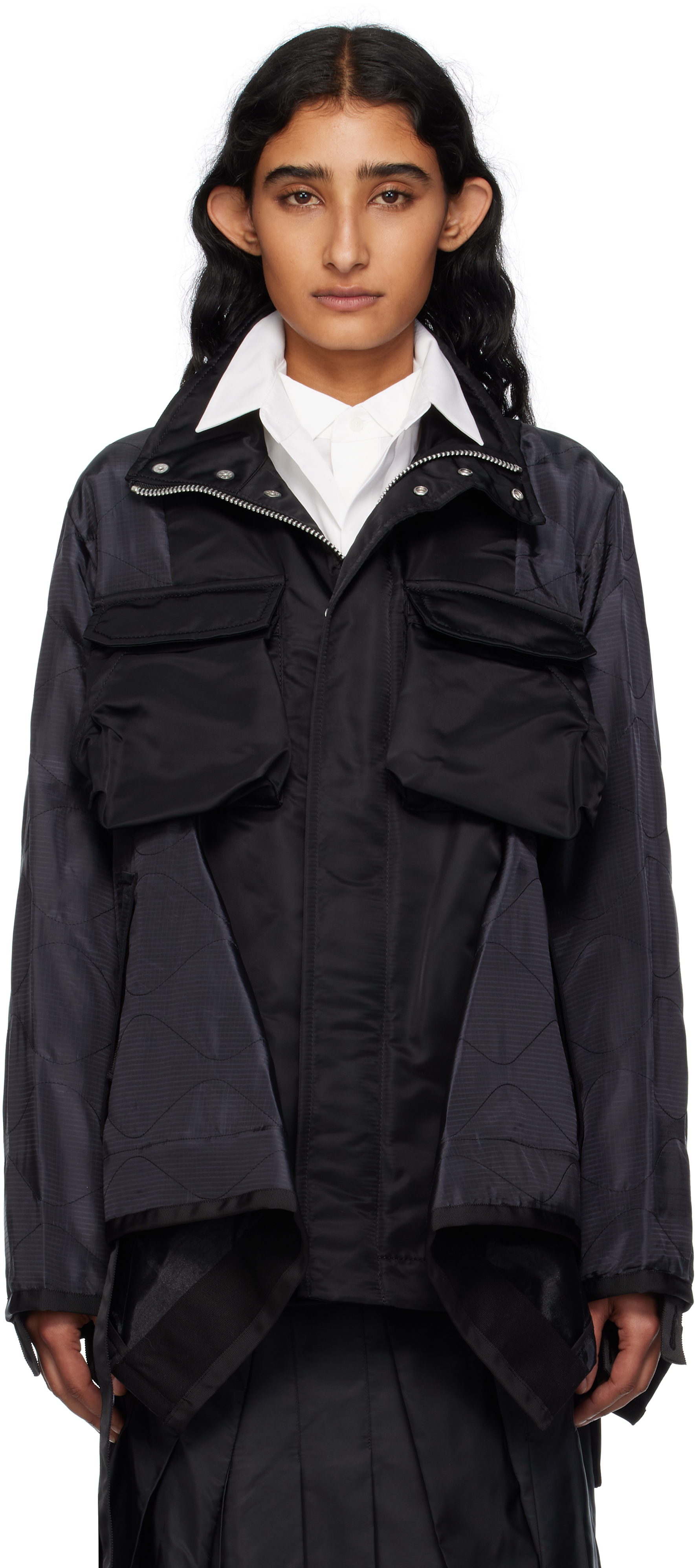 Brown Nylon Twill Mix Coat