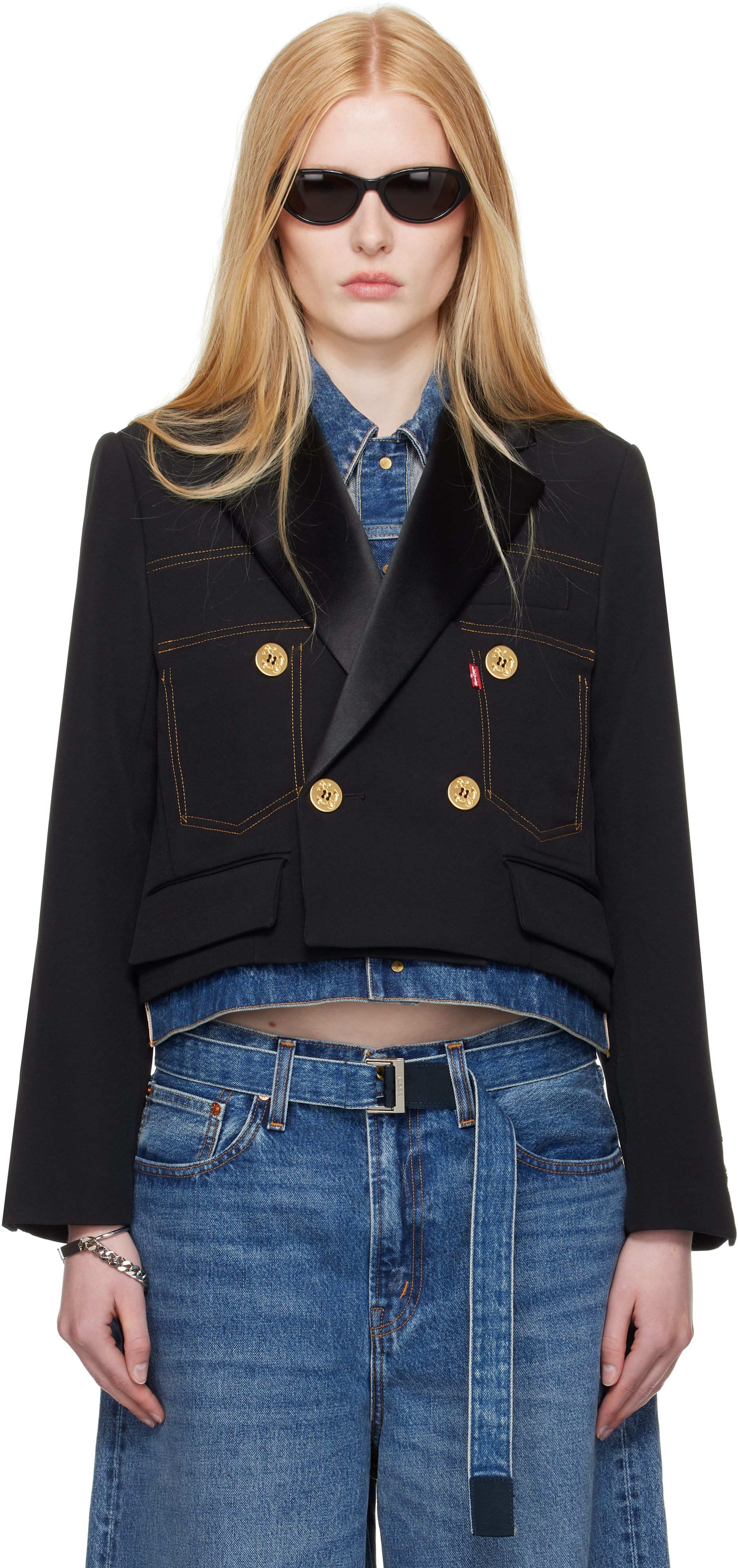 sacai: Black & Blue Levi's Edition Denim & Matelasse Twill