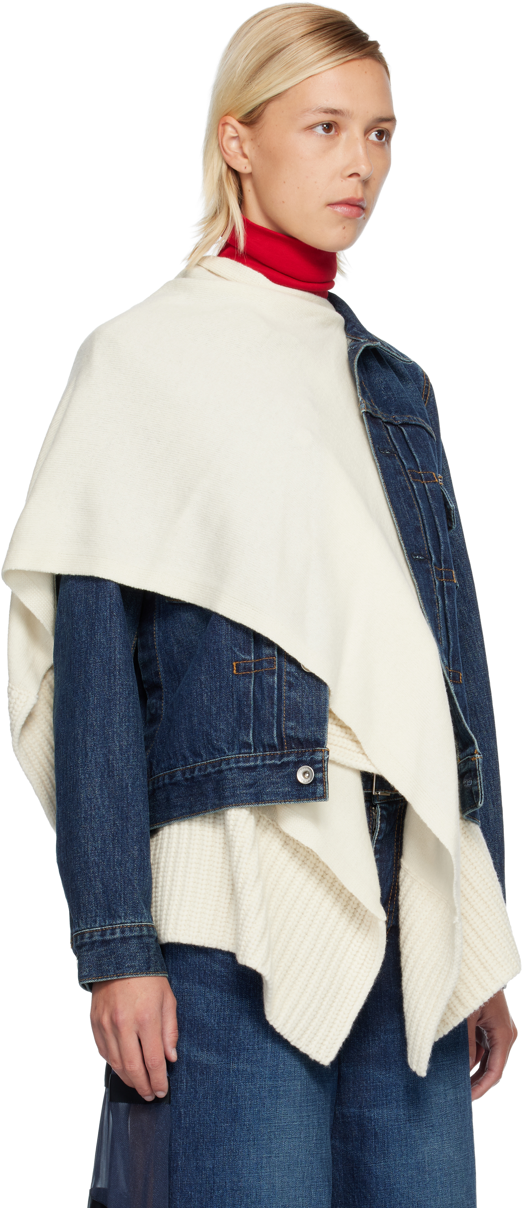 Sacai Blue & White Denim & Wool Knit Jacket Set In Multi