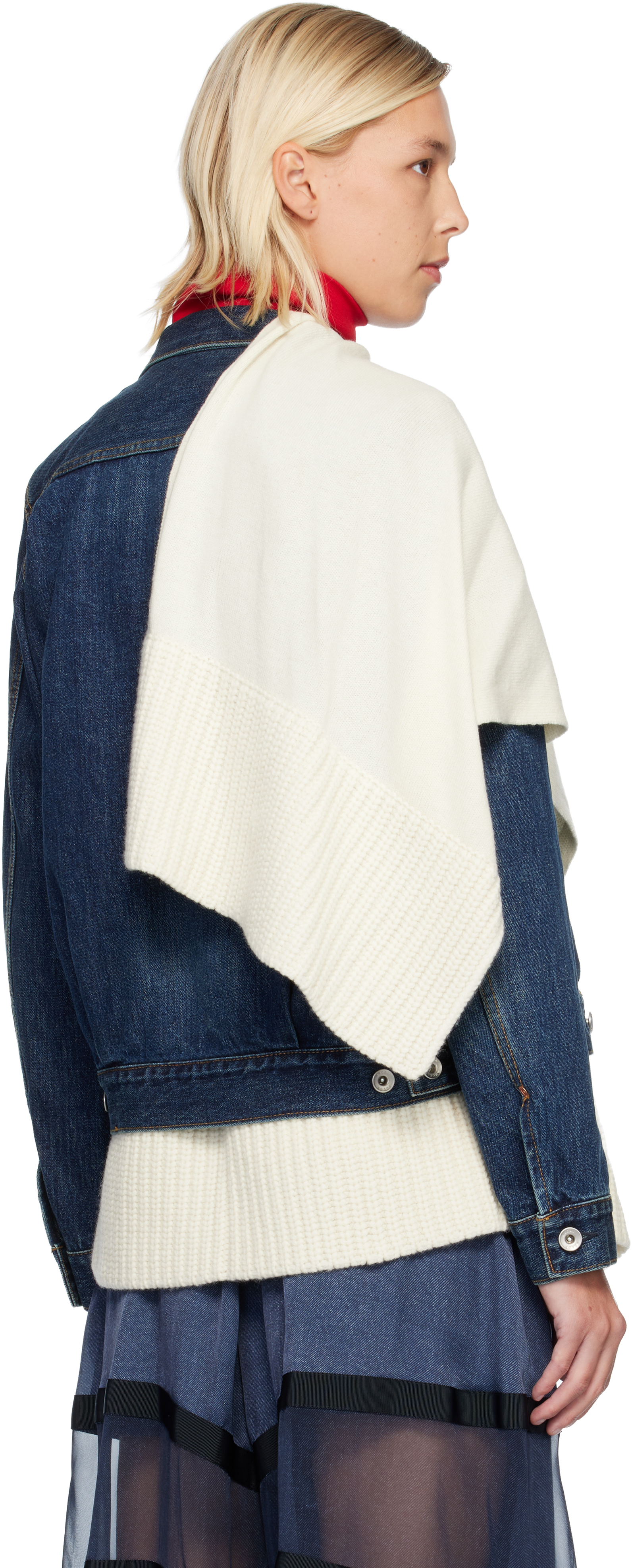 Sacai Blue & White Denim & Wool Knit Jacket Set In Multi