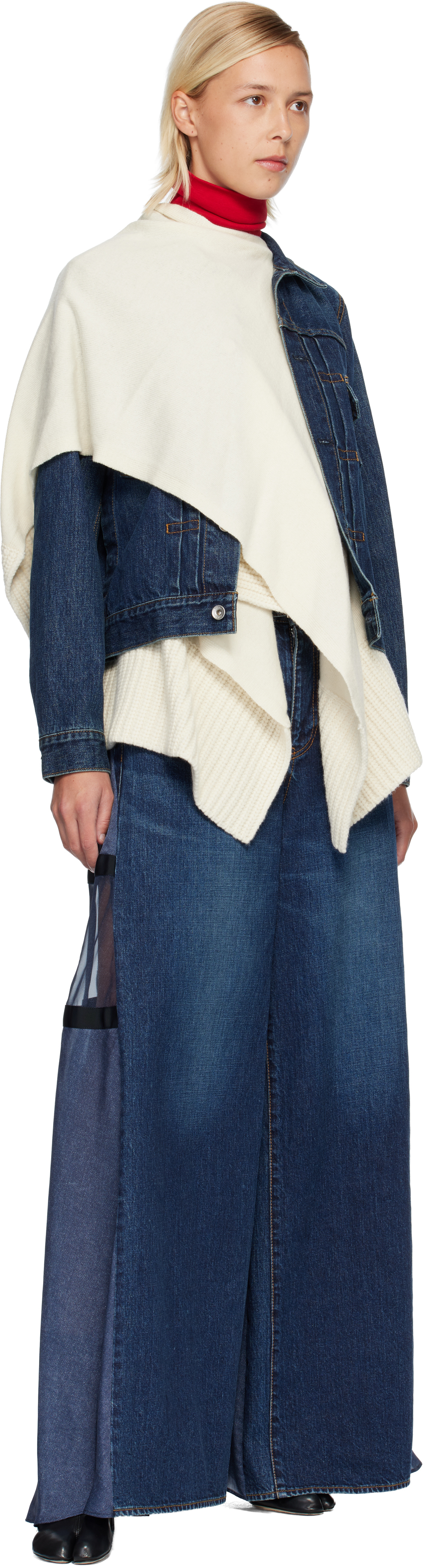 Sacai Blue & White Denim & Wool Knit Jacket Set In Multi