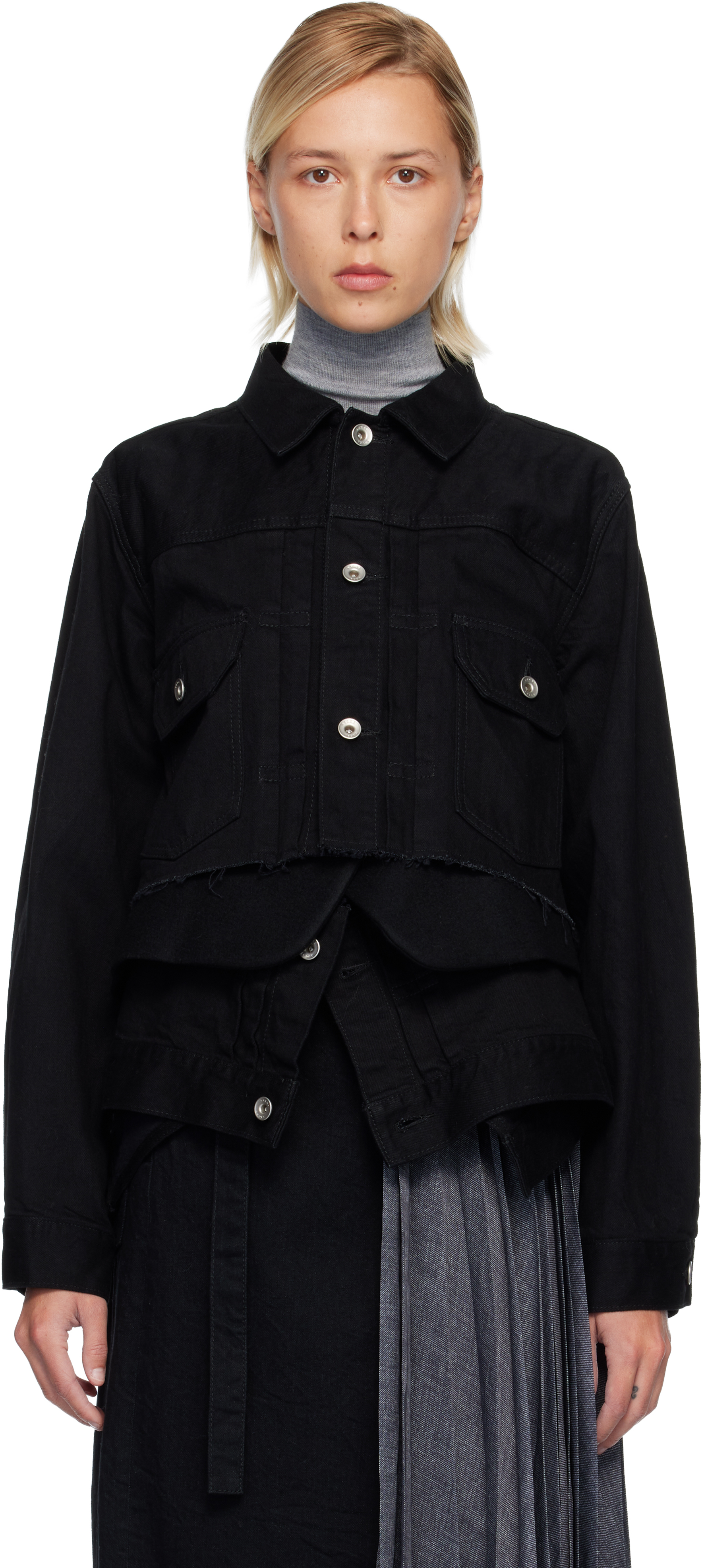 sacai: Black Denim & Wool Melton Jacket | SSENSE