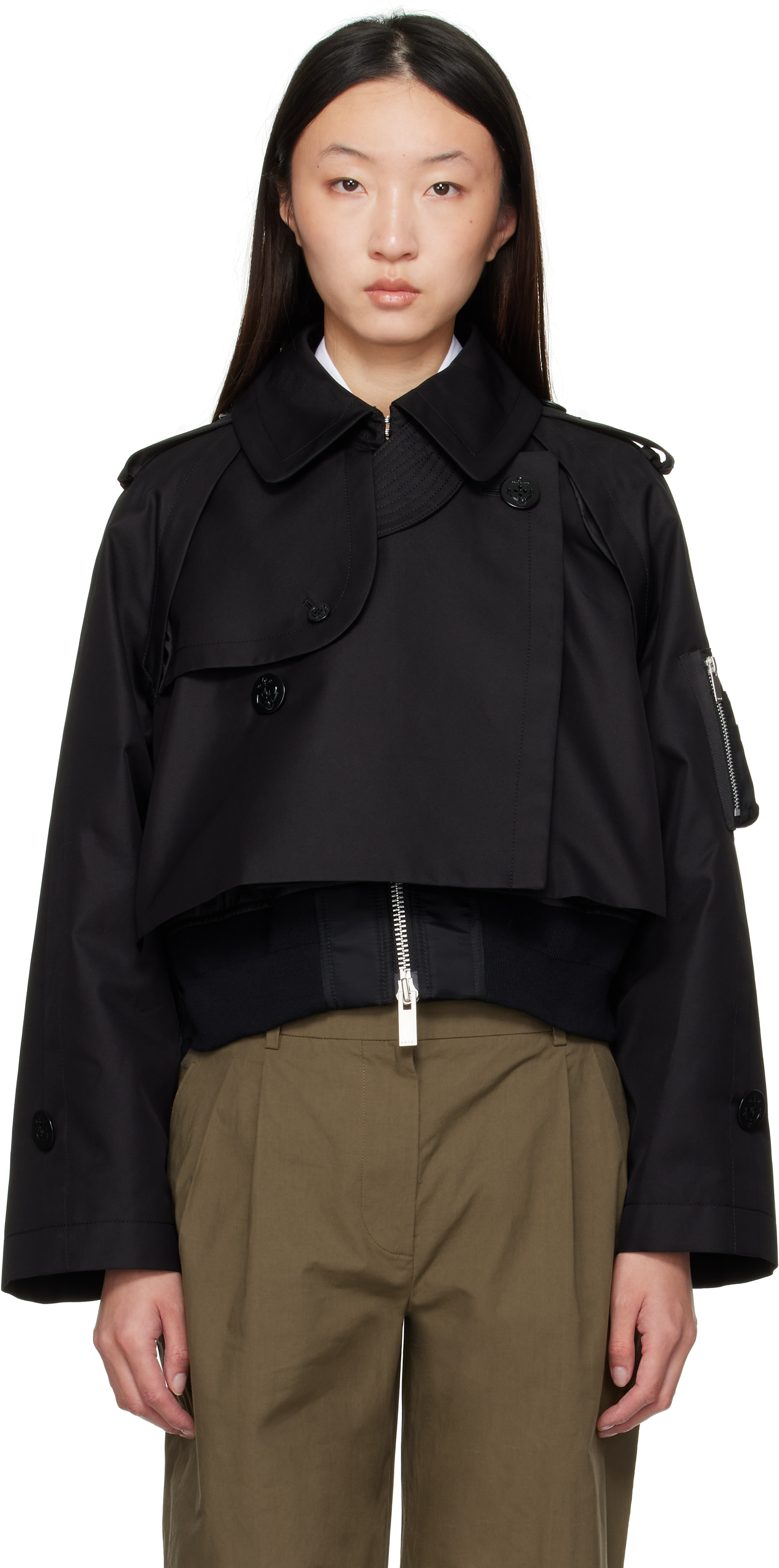 Sacai Black Cotton Gabardine X Nylon Twill Jacket