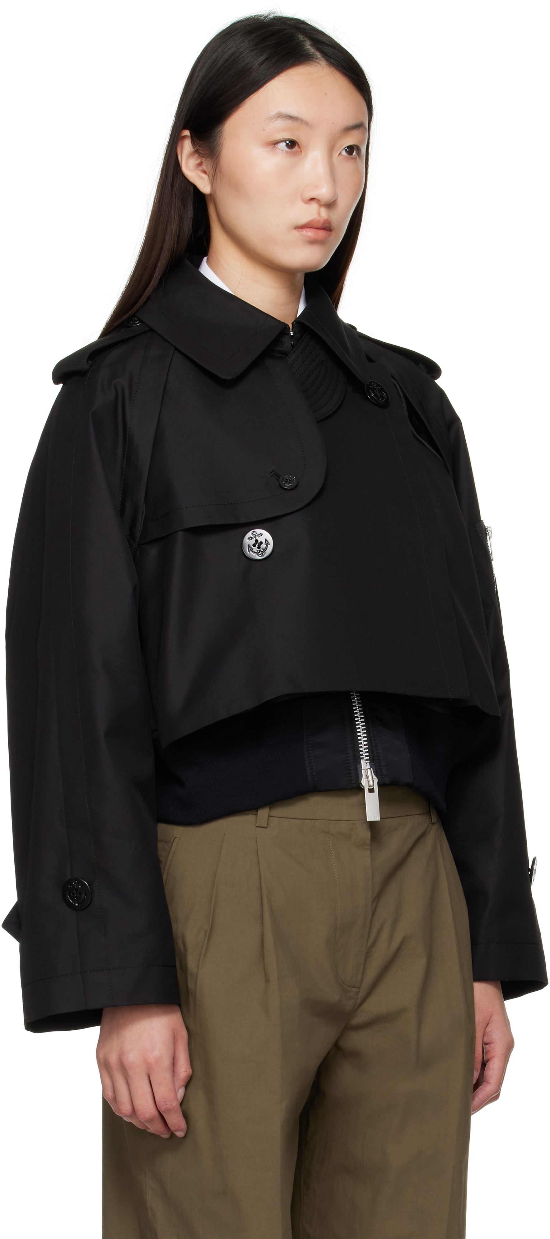 Sacai Black Cotton Gabardine X Nylon Twill Jacket