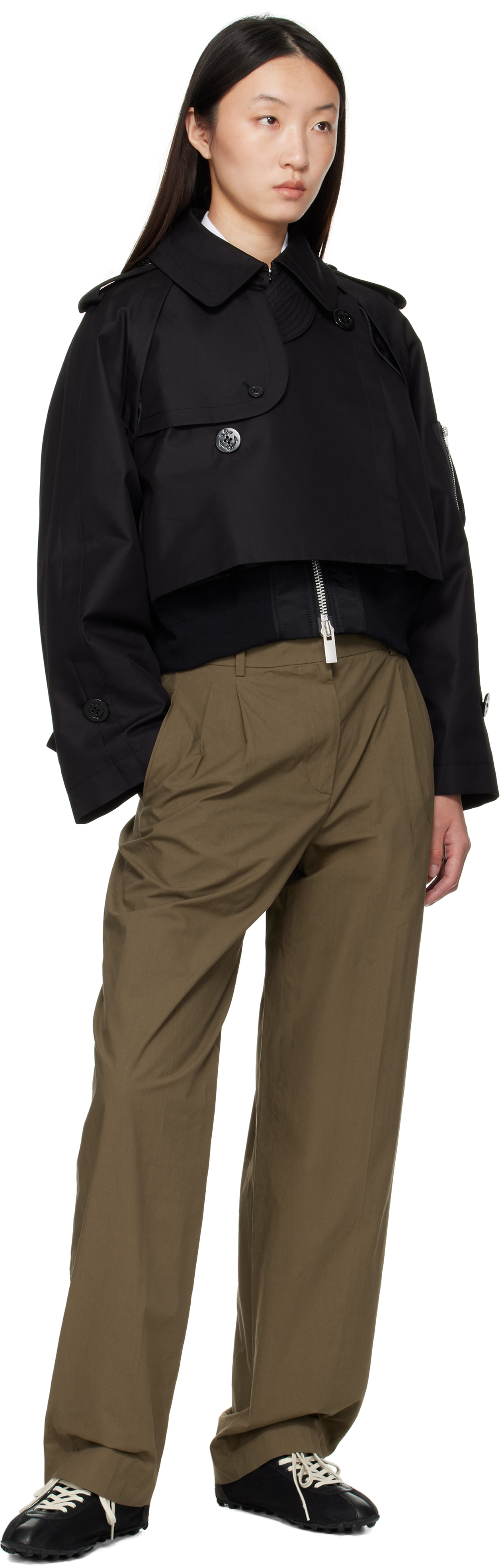 Sacai Black Cotton Gabardine X Nylon Twill Jacket
