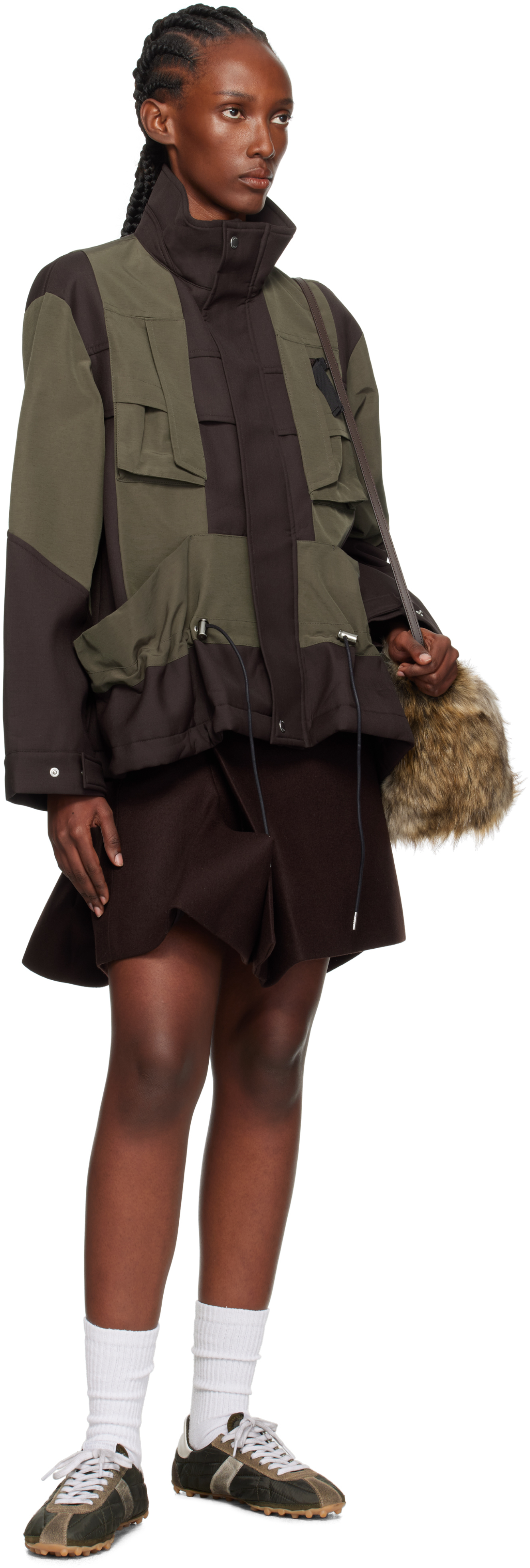 Sacai Draped Paneled Scuba And Cotton-blend Grosgrain Jacket In Multi