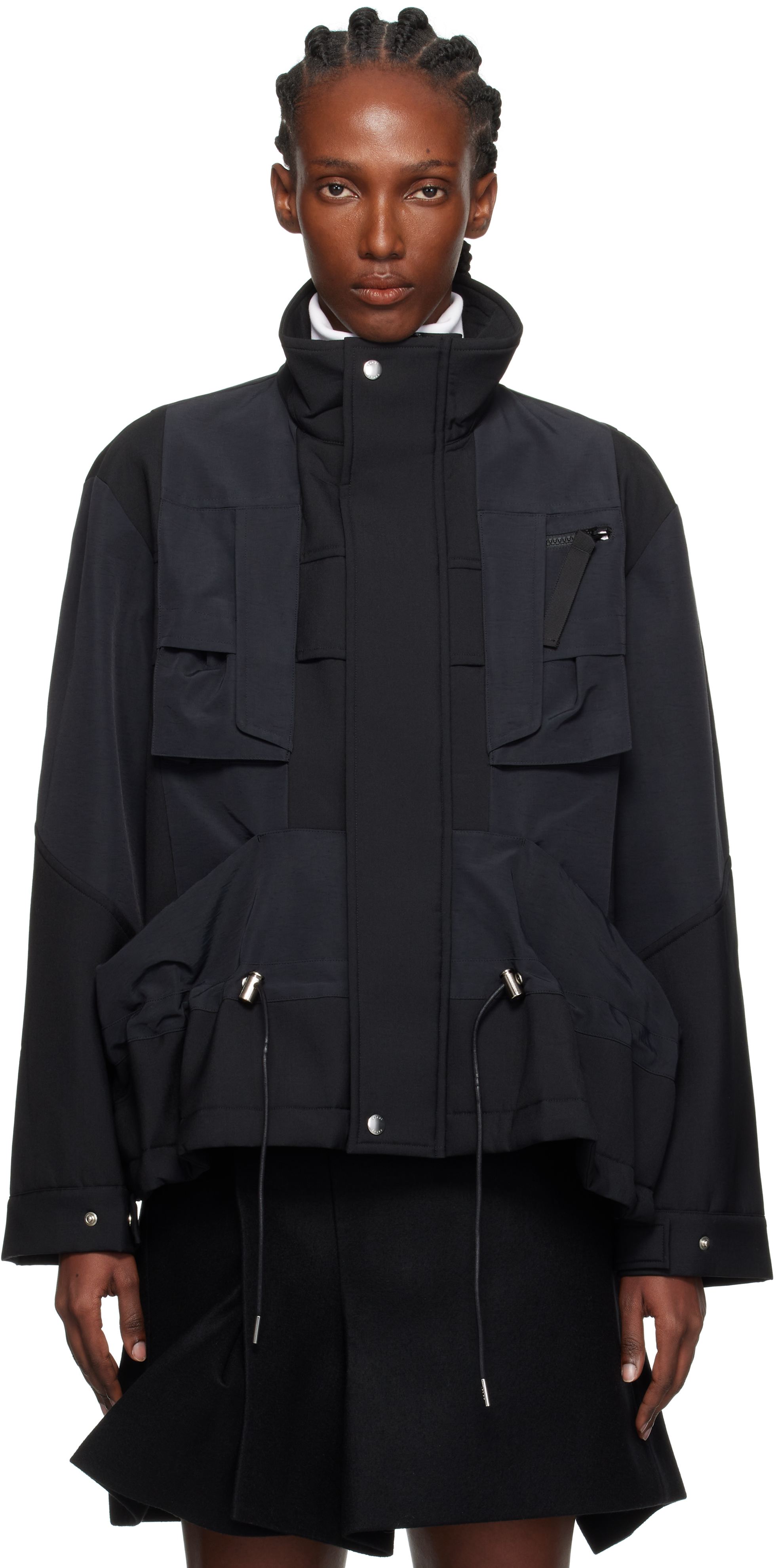 Sacai Black Suiting Bonding X Grosgrain Jacket In Black