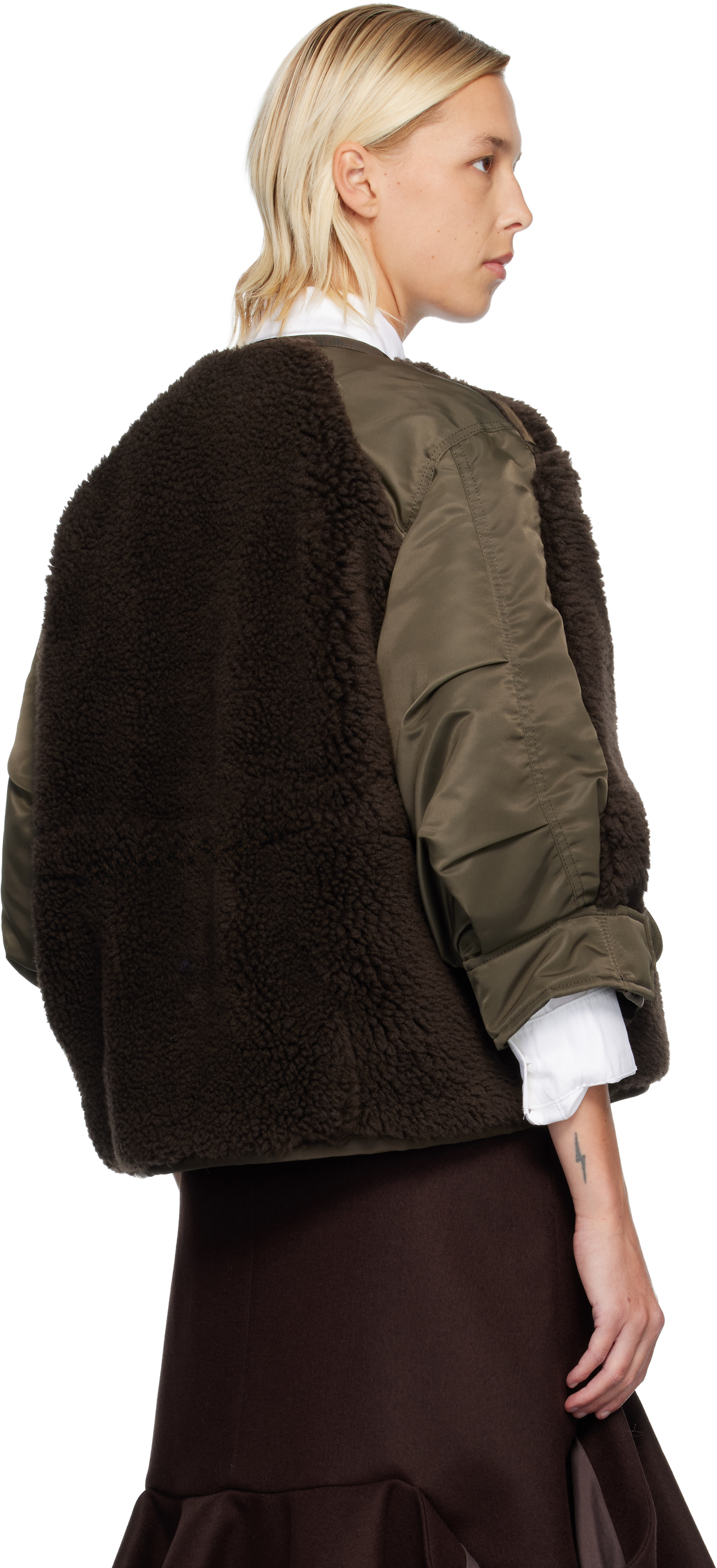 Sacai Brown & Khaki Faux-shearling & Nylon Twill Jacket In Brown