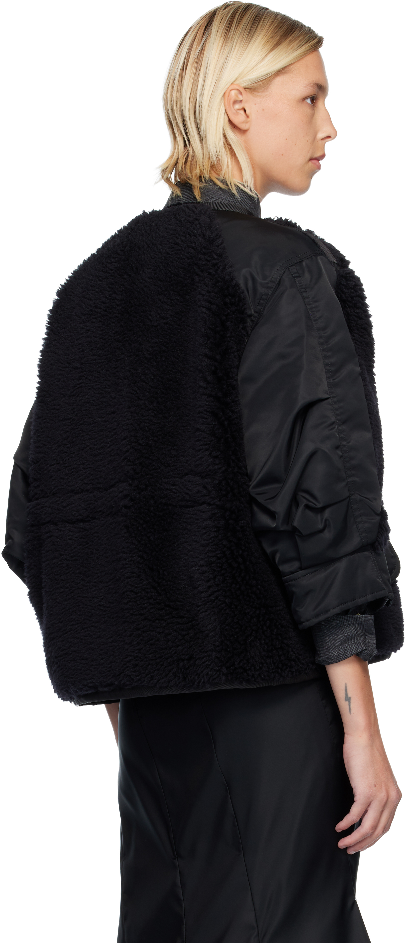 Sacai Faux Shearling X Nylon Twill Blouson In Black