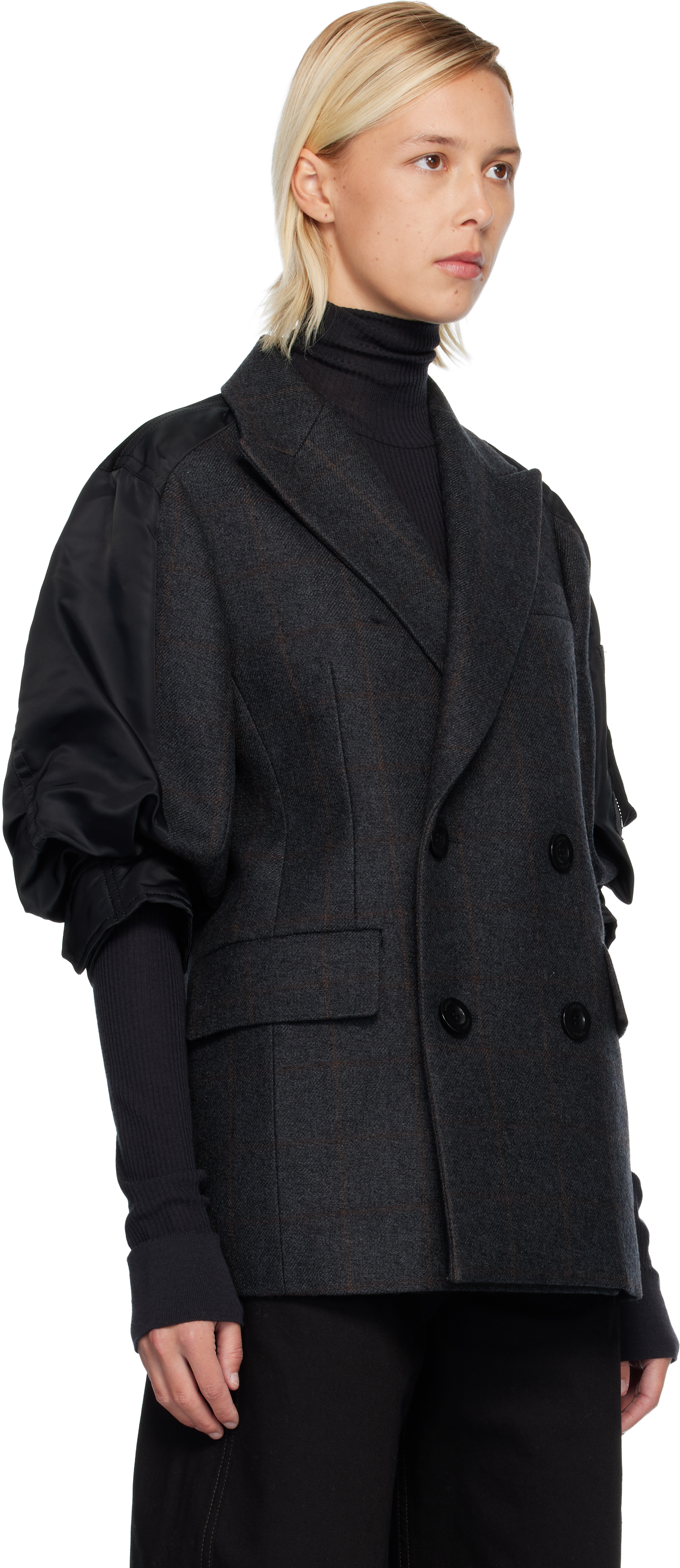 Sacai Gray & Black Double-faced Plaid Blazer In Gray