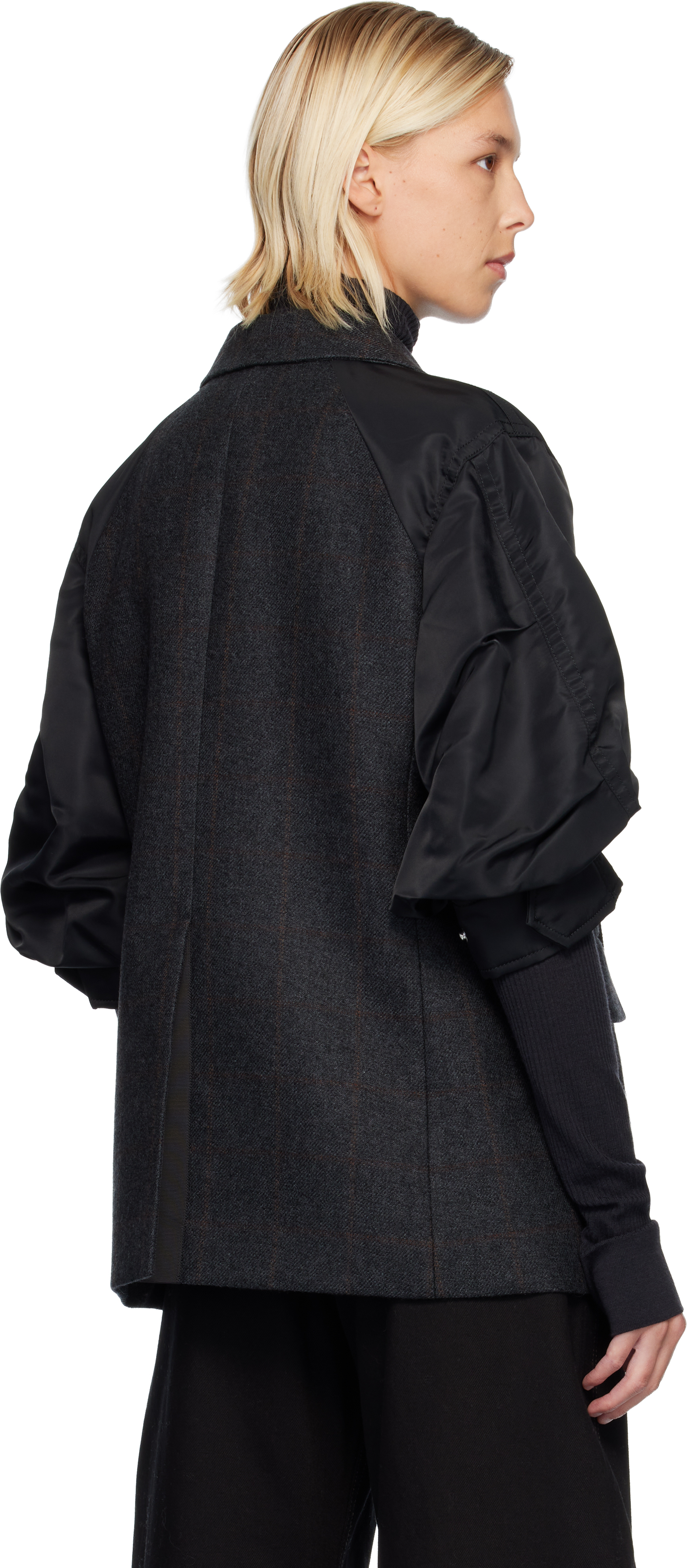 Sacai Gray & Black Double-faced Plaid Blazer In Gray