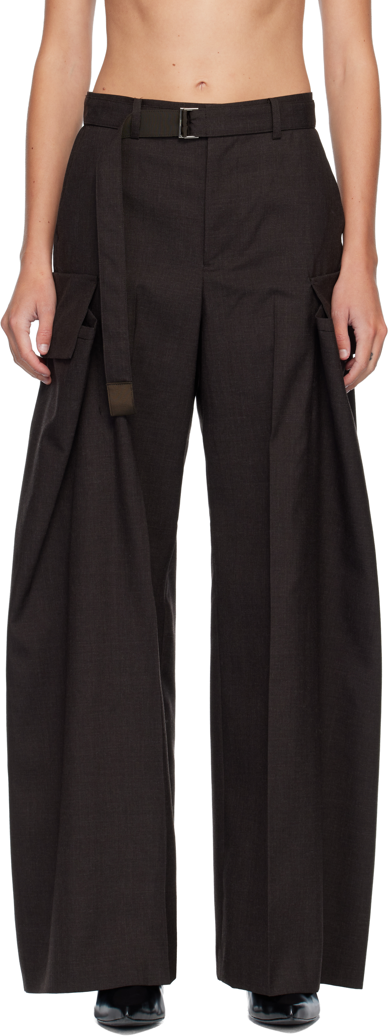 Sacai Belt Loop Casual Pants In Brown