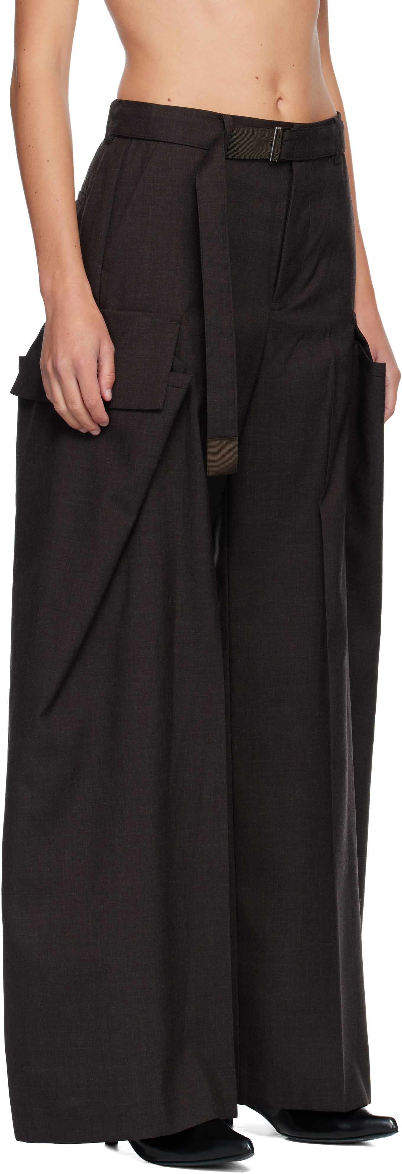 Sacai Belt Loop Casual Pants In Brown