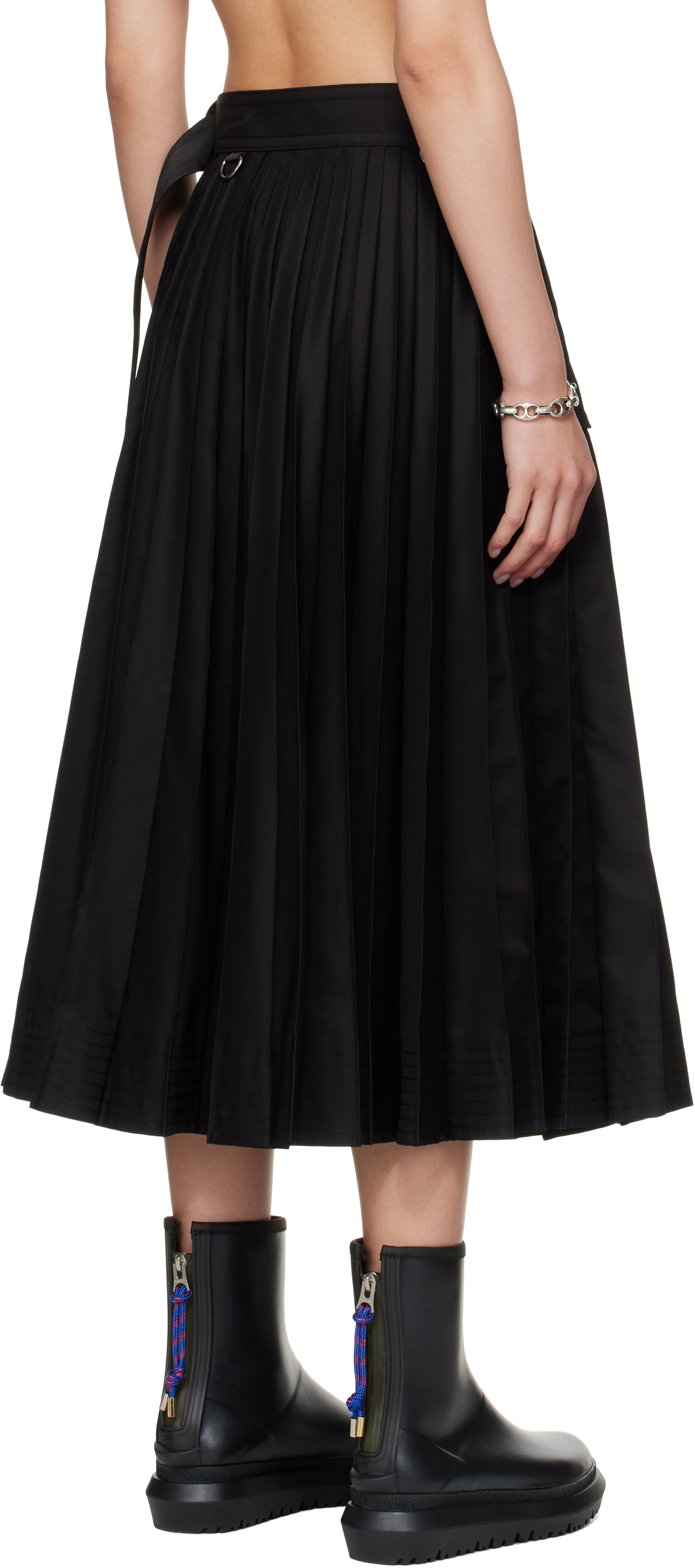 Sacai Black Cotton Gabardine Midi Skirt In Black