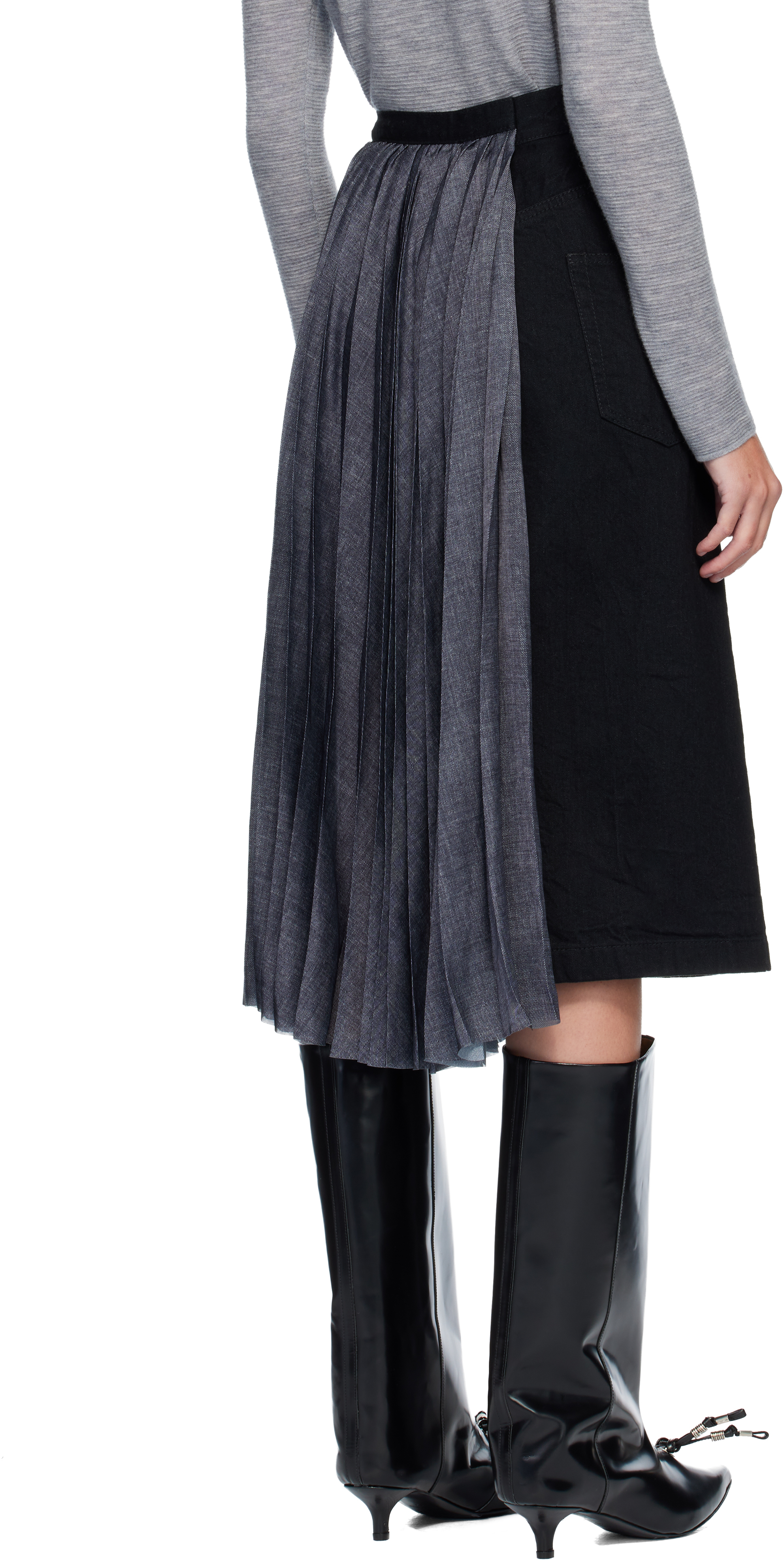 Sacai Black Wrap Denim Midi Skirt In Multi