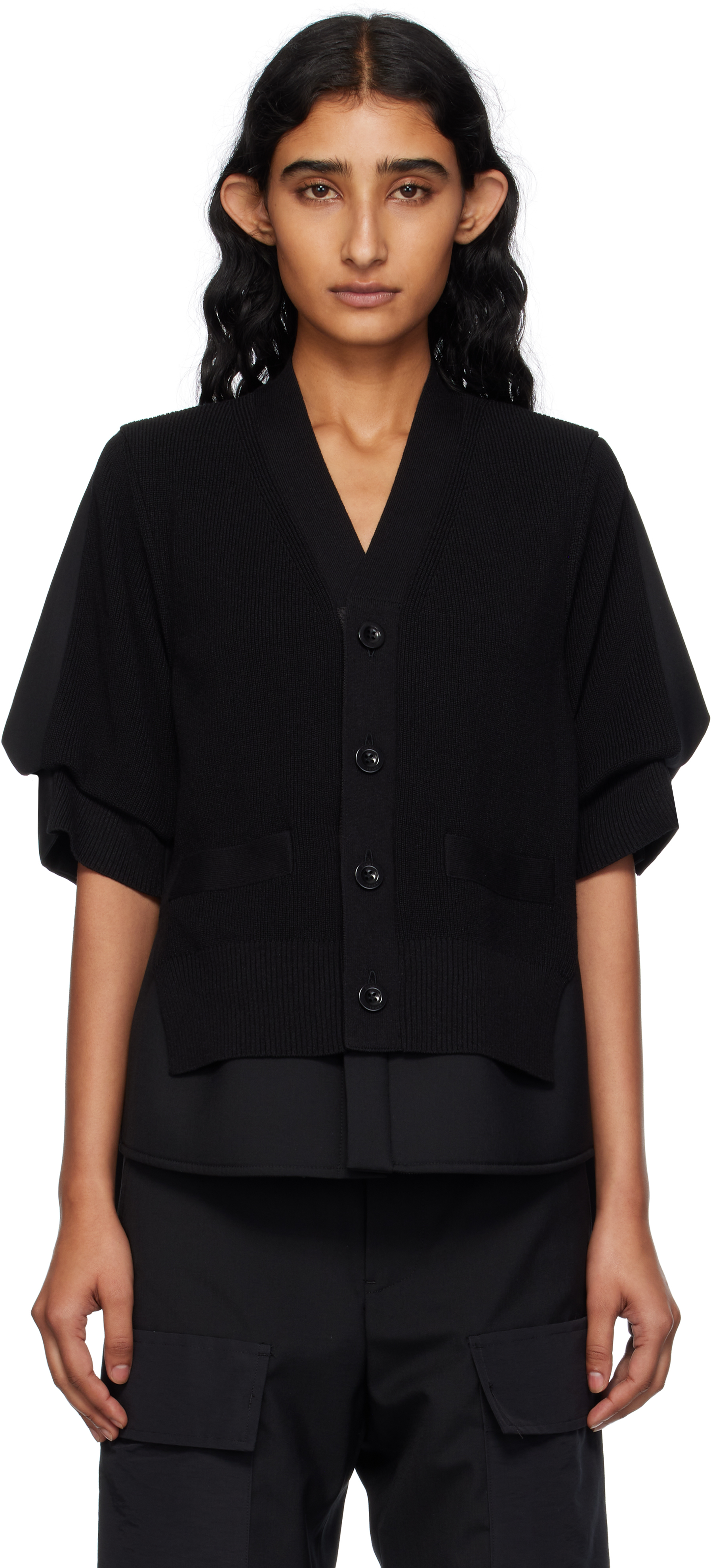 トップス sacai 24aw Knit Cardigan BLACK sacai: Black Suiting Mix Knit Cardigan | SSENSE