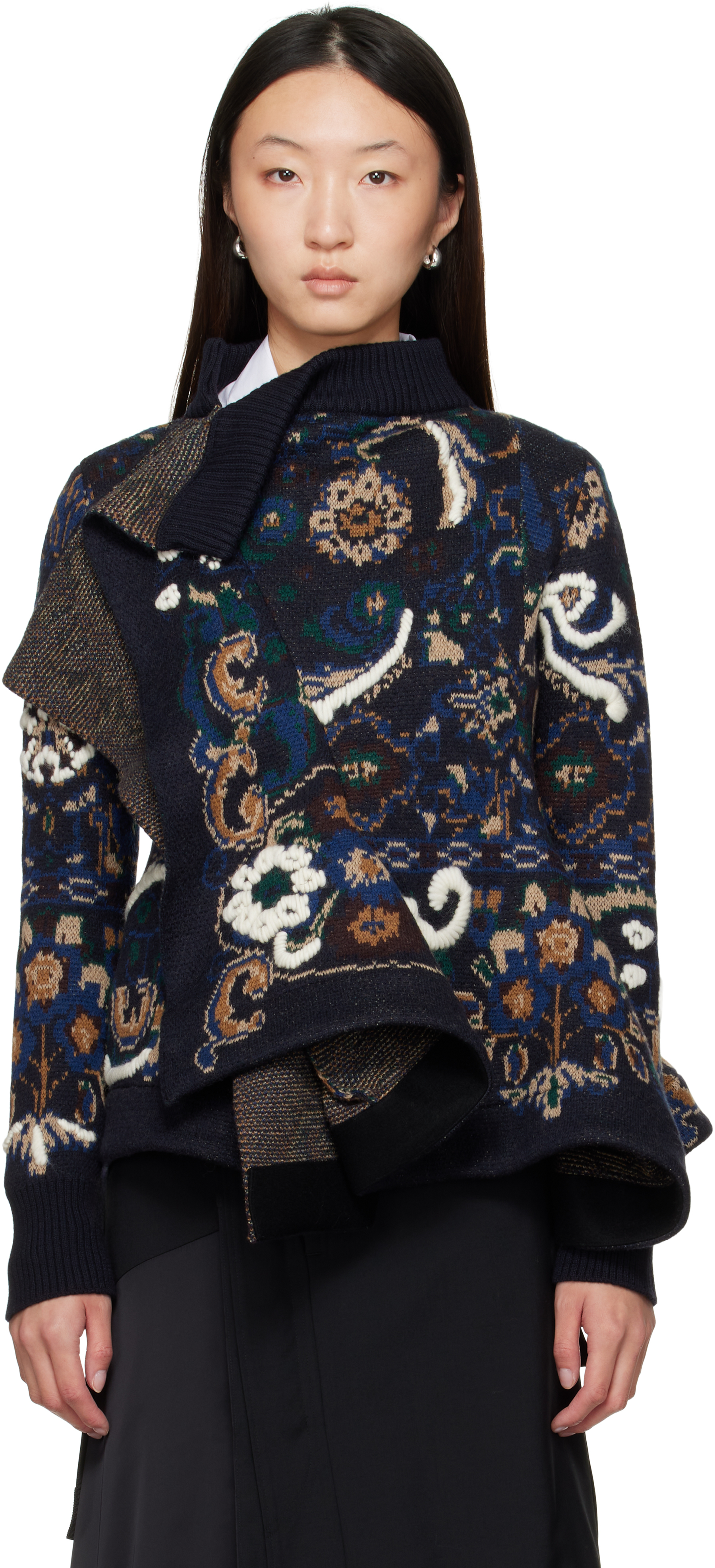 2007AW SACAI サイドアームバンド　タートルネックセーター　ネイビー 2007AW SACAI サイドアームバンド タートルネックセーター ネイビー