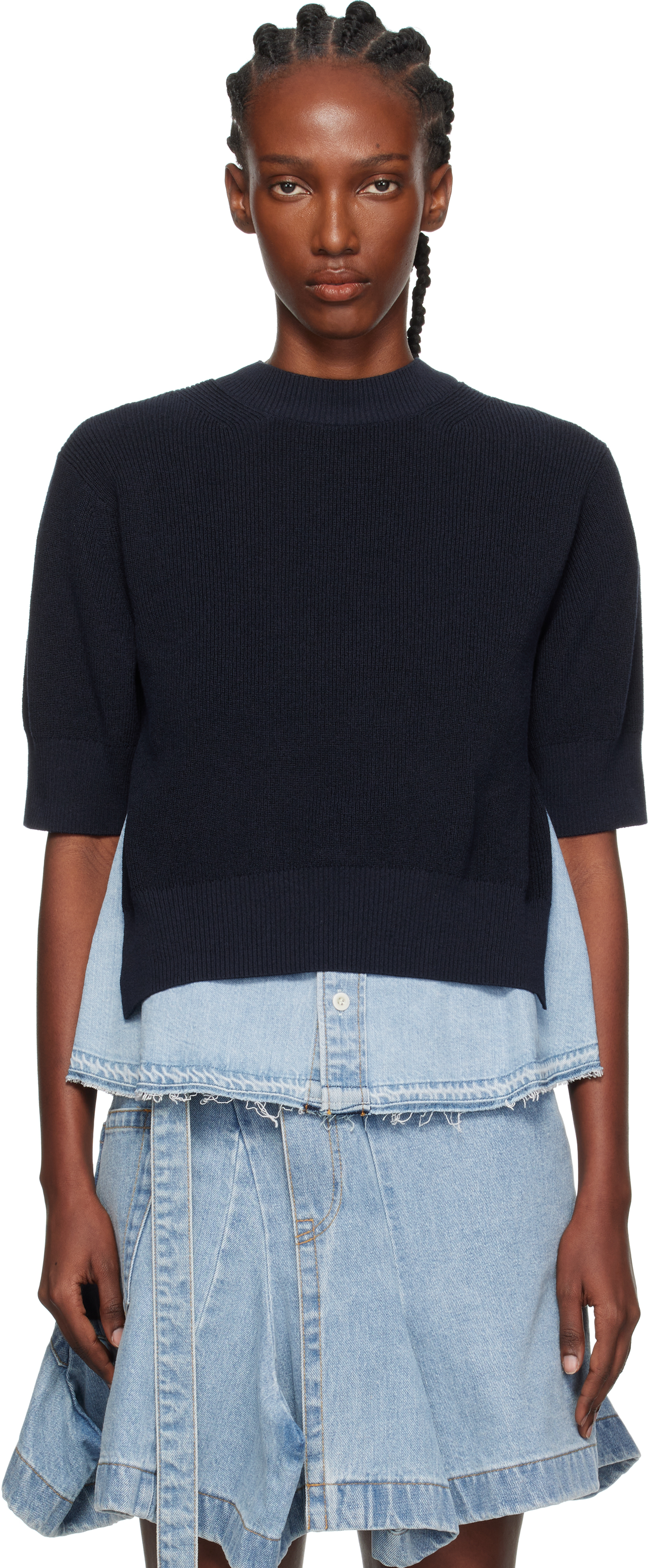 Navy & Blue Denim x Knit Sweater by sacai on Sale