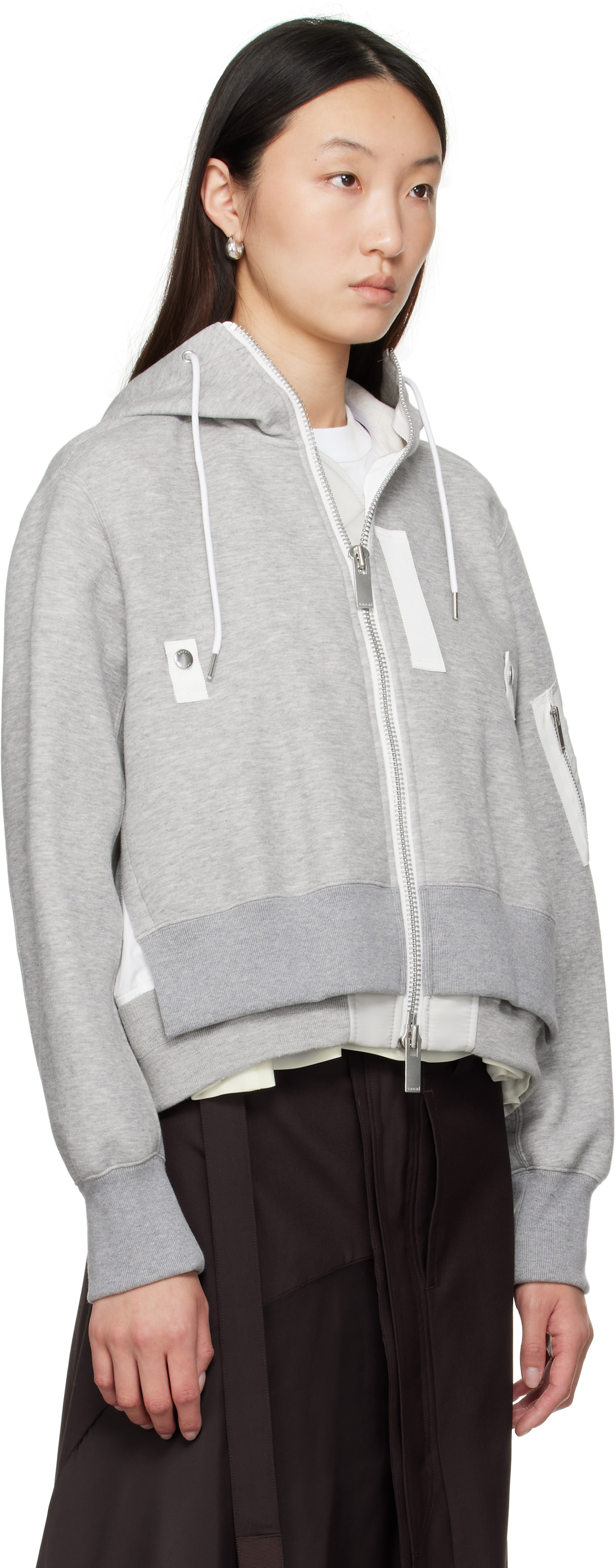 Sacai Gray Sponge Sweat X Nylon Twill Hoodie