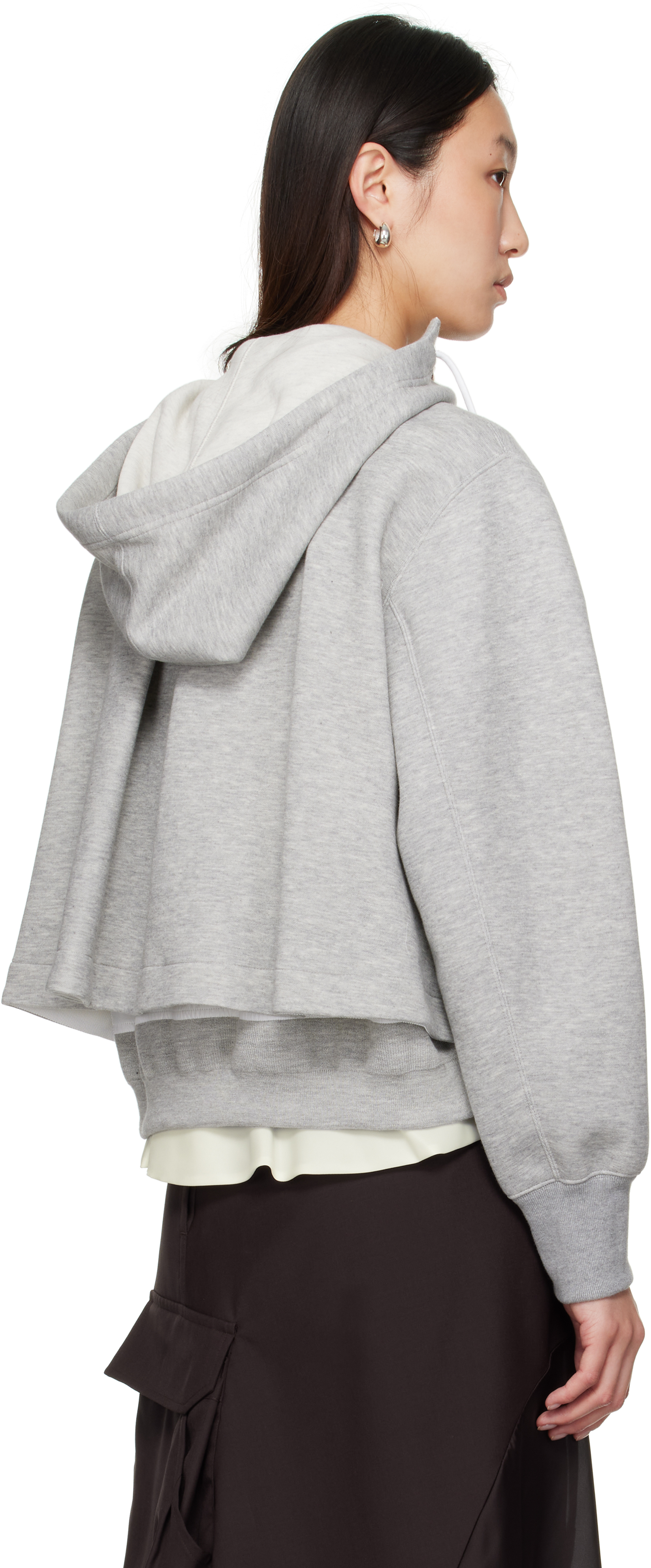 Sacai Gray Sponge Sweat X Nylon Twill Hoodie