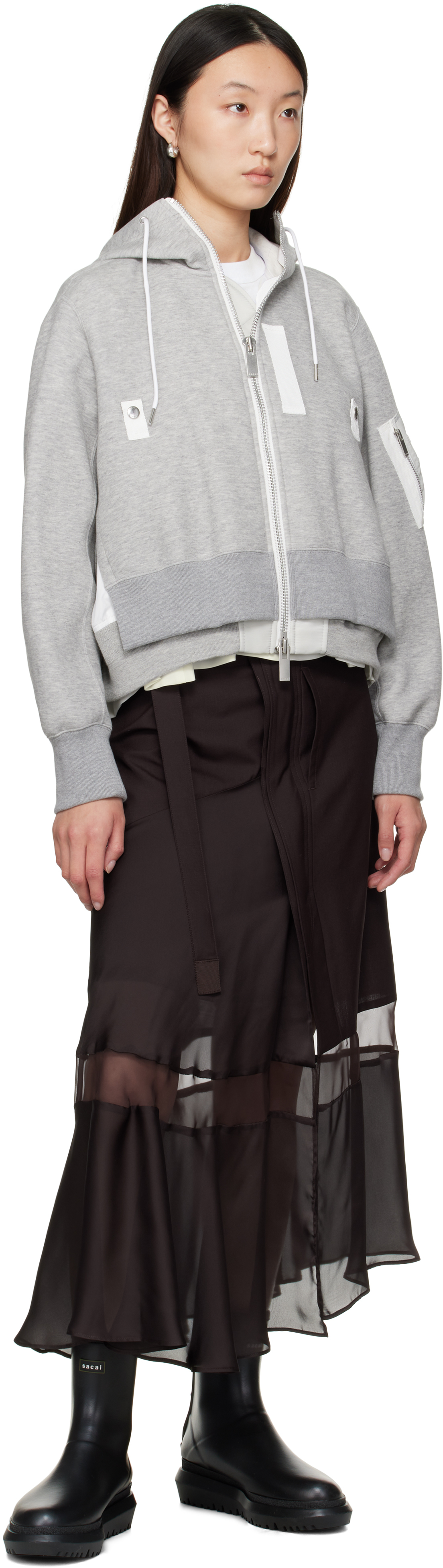 Sacai Gray Sponge Sweat X Nylon Twill Hoodie