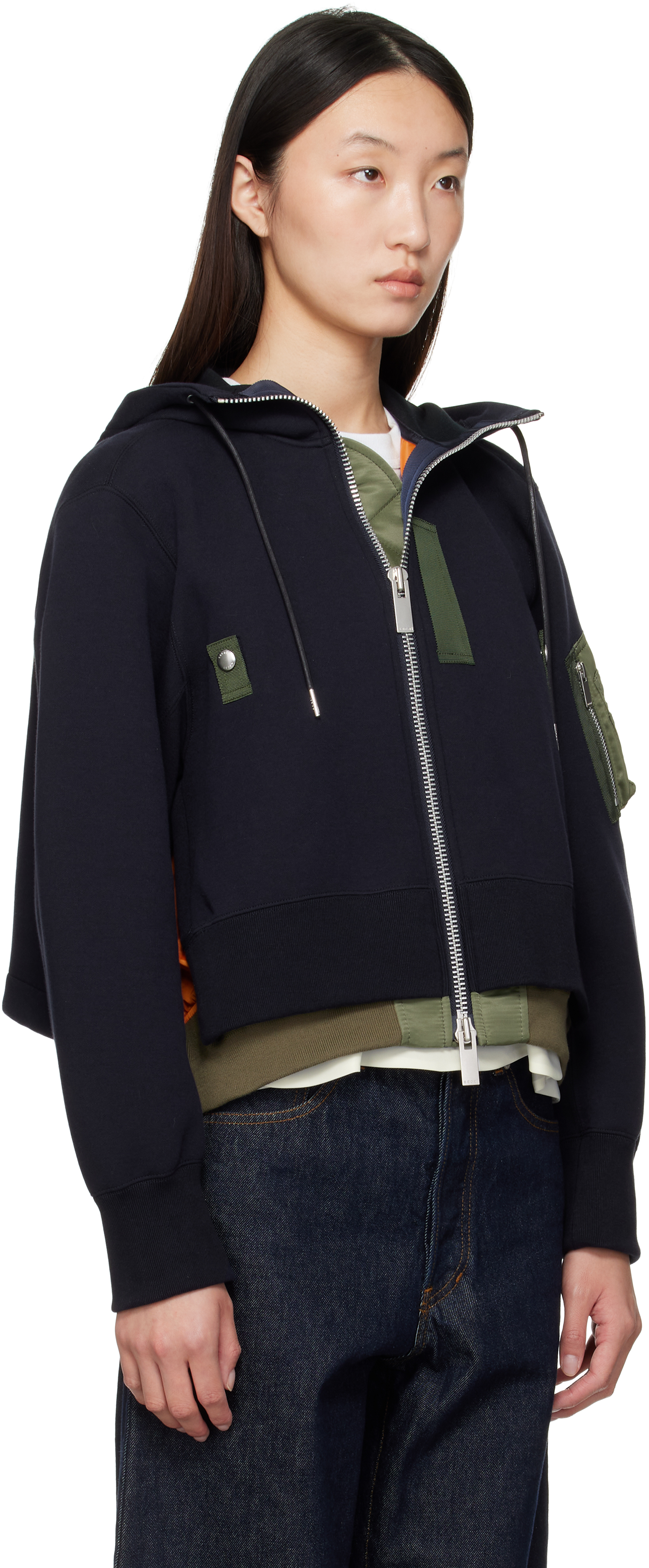 Sacai Navy & Khaki Sponge Sweat X Nylon Twill Hoodie